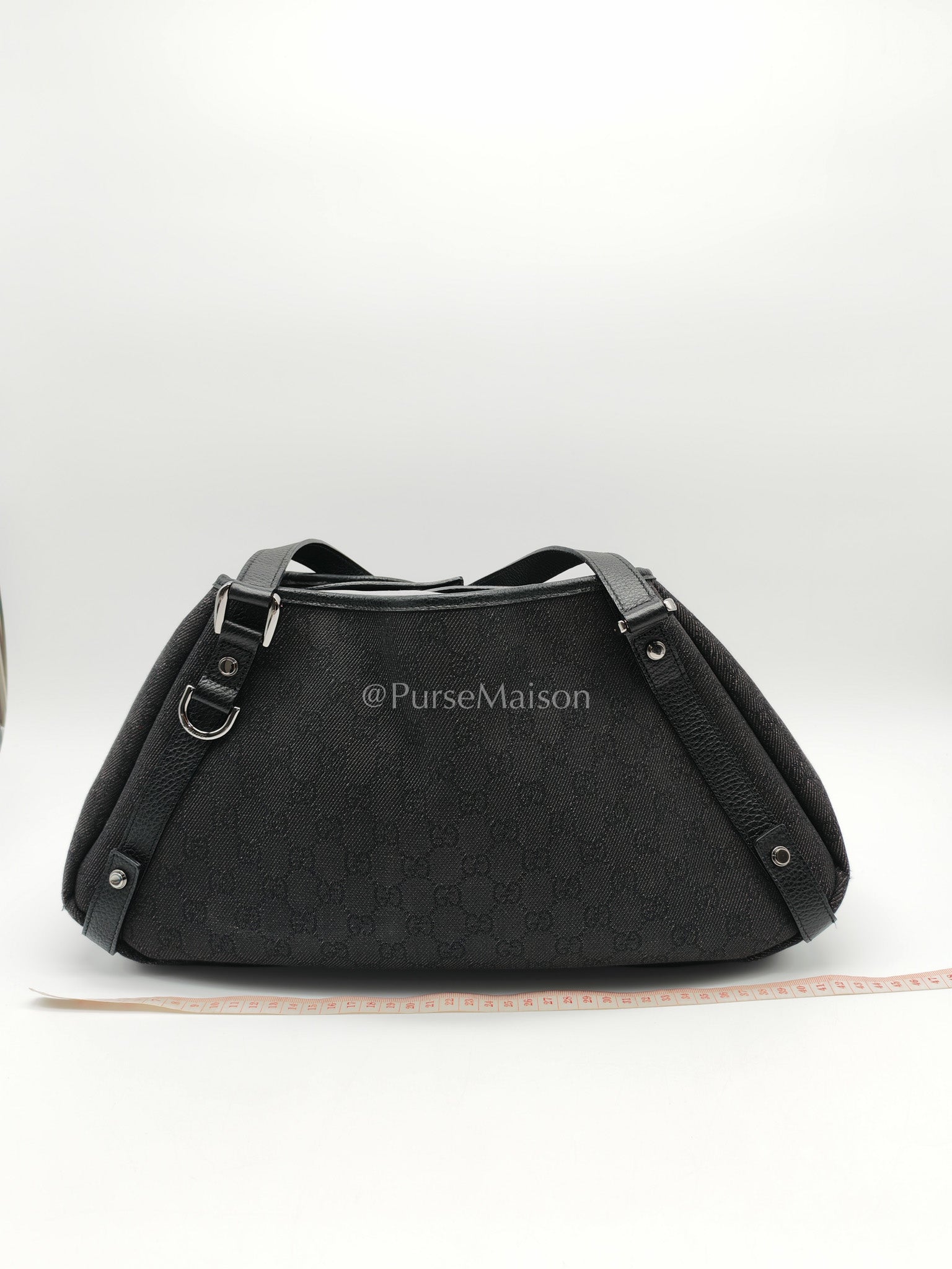 Gucci Abbey D-Ring Shoulder Bag in Black GG Supreme Denim Canvas | Purse Maison Luxury Bags Shop