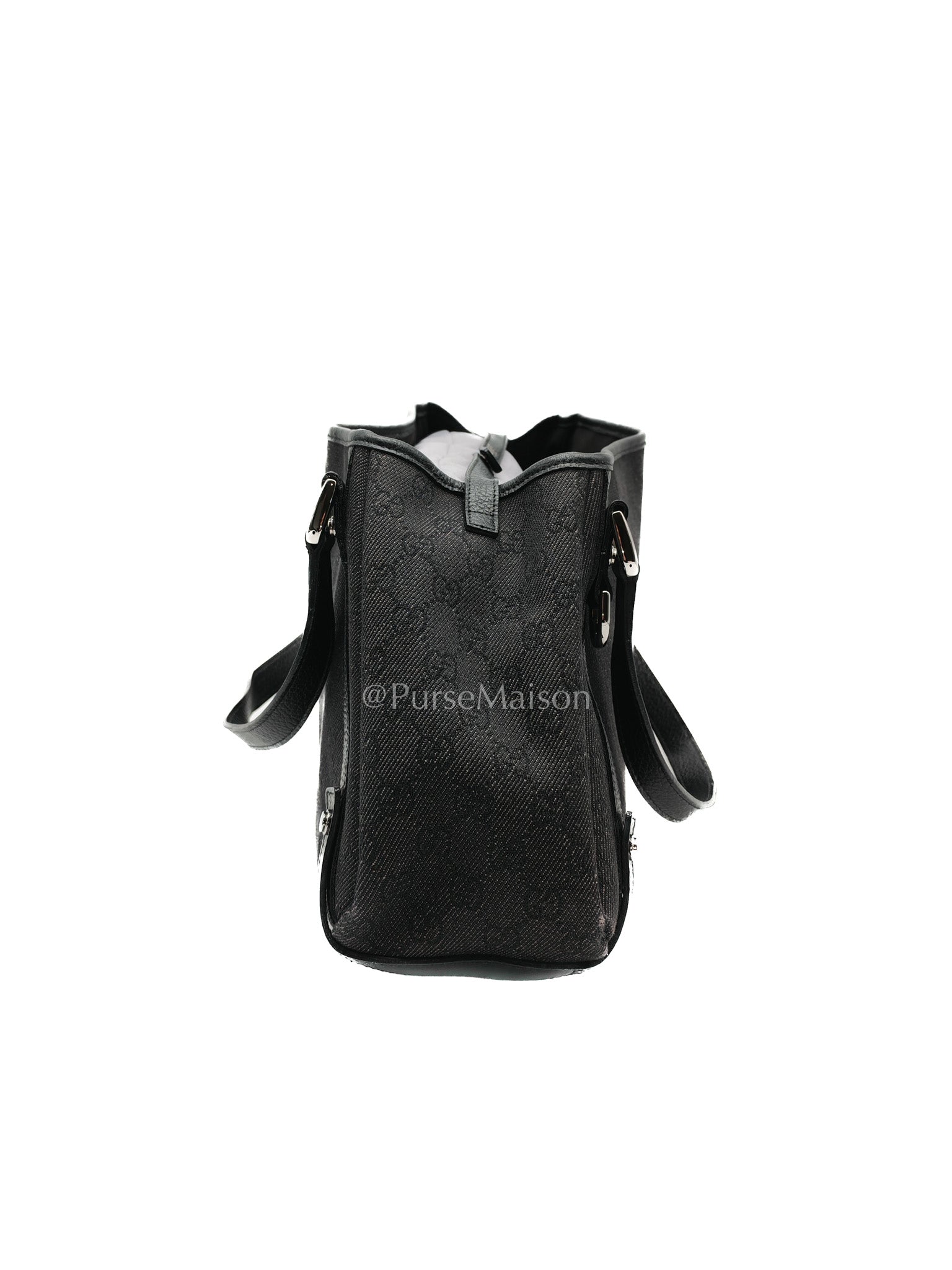 Gucci Abbey D-Ring Shoulder Bag in Black GG Supreme Denim Canvas | Purse Maison Luxury Bags Shop