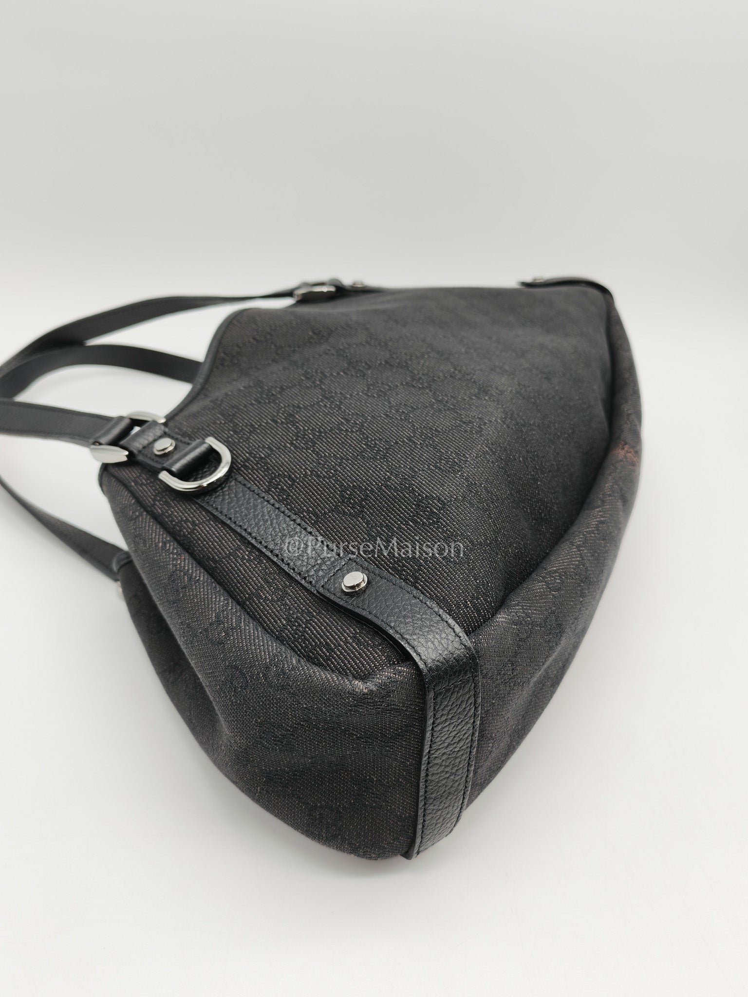 Gucci Abbey D-Ring Shoulder Bag in Black GG Supreme Denim Canvas | Purse Maison Luxury Bags Shop