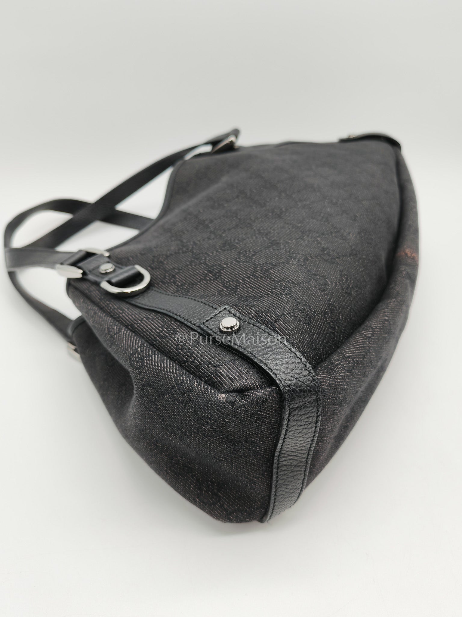 Gucci Abbey D-Ring Shoulder Bag in Black GG Supreme Denim Canvas | Purse Maison Luxury Bags Shop