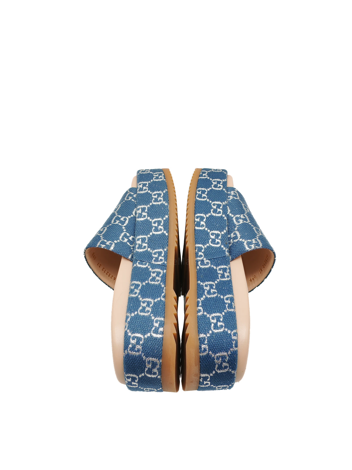Gucci Angelina Platform 55mm Slide Sandals in Blue Tea New Denim GG Monogram Size 37 Eu (25 cm) | Purse Maison Luxury Bags Shop