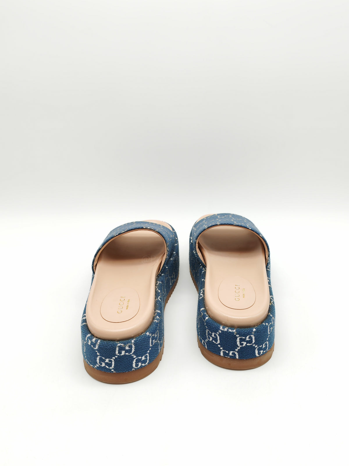 Gucci Angelina Platform 55mm Slide Sandals in Blue Tea New Denim GG Monogram Size 37 Eu (25 cm) | Purse Maison Luxury Bags Shop