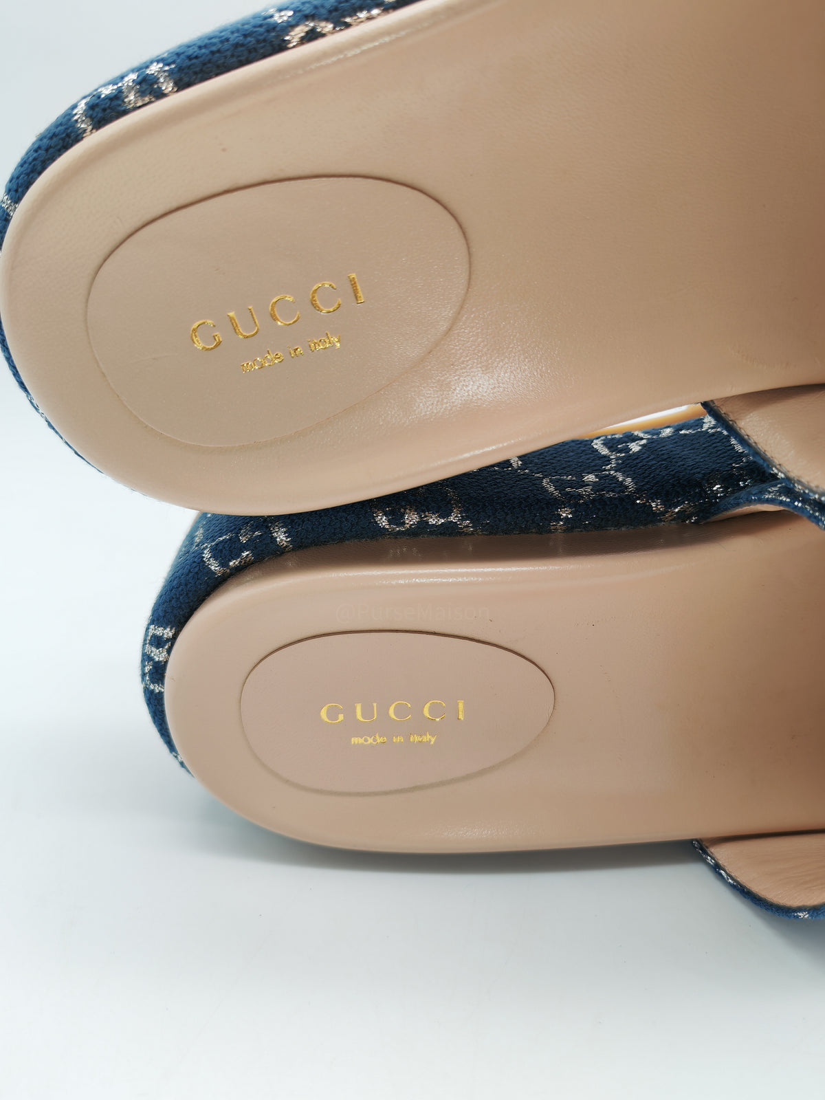 Gucci Angelina Platform 55mm Slide Sandals in Blue Tea New Denim GG Monogram Size 37 Eu (25 cm) | Purse Maison Luxury Bags Shop