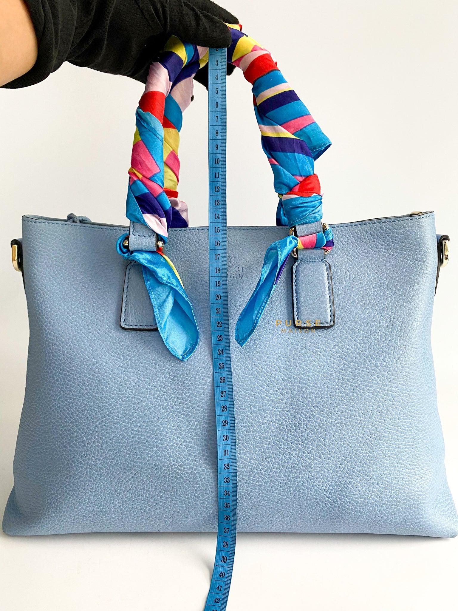 Gucci Bamboo Light Blue Leather Tote Bag