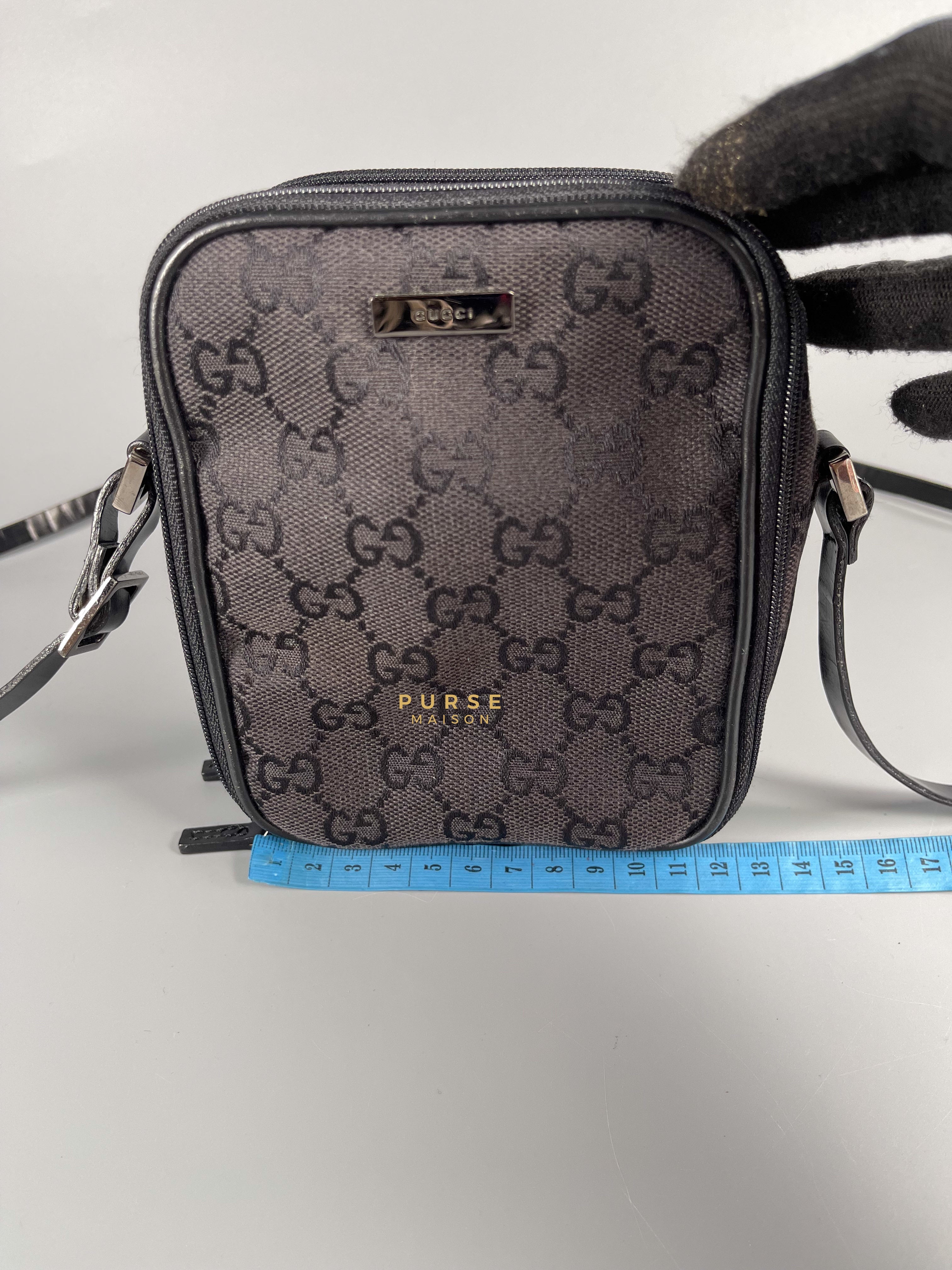 Gucci Black GG Canvas Mini Crossbodaly Bag Purse Maison