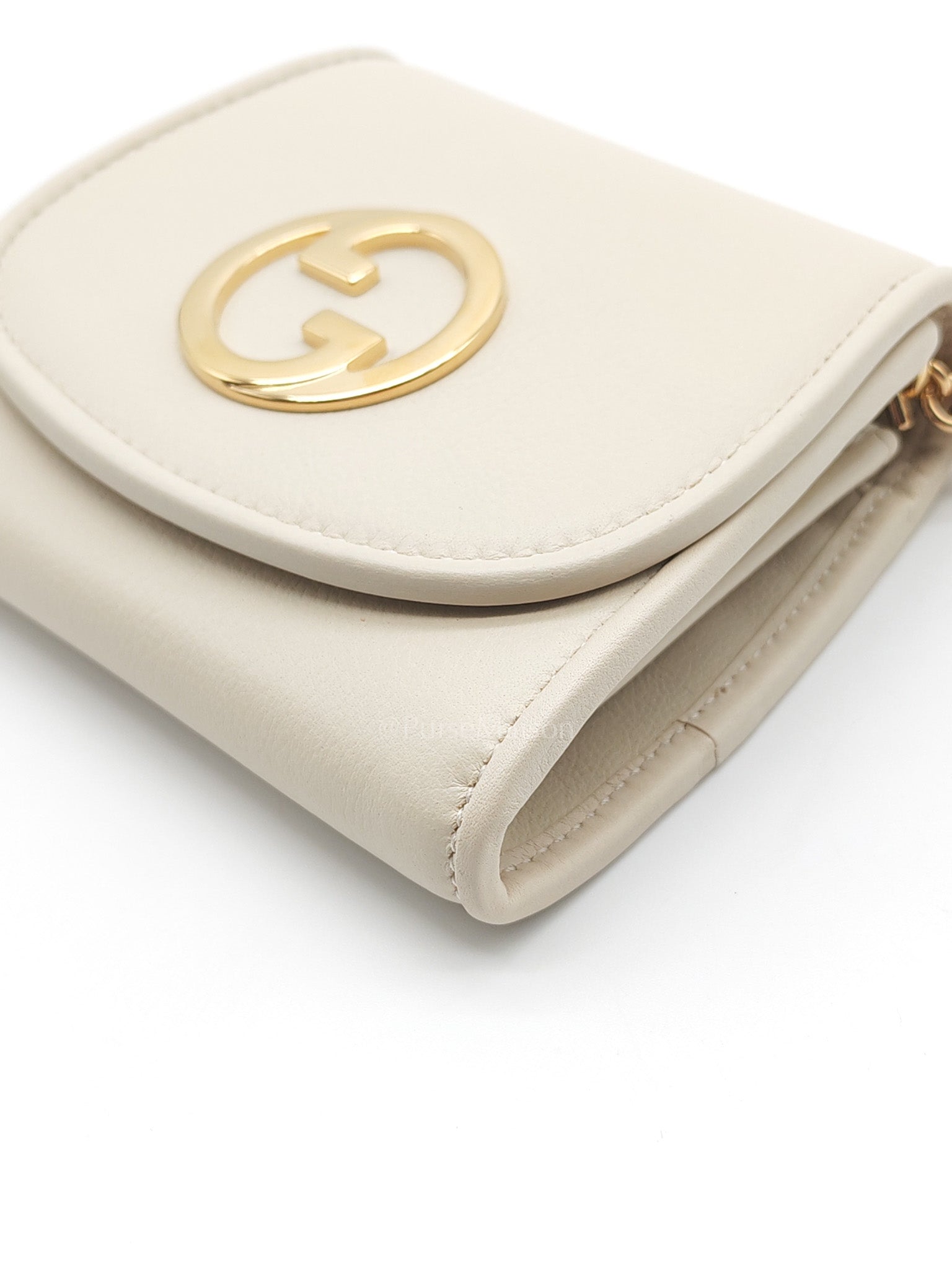 Blondie Card Case Wallet in Mystic White Calfskin with Chain Strap | Purse Maison Luxury Bags Shop