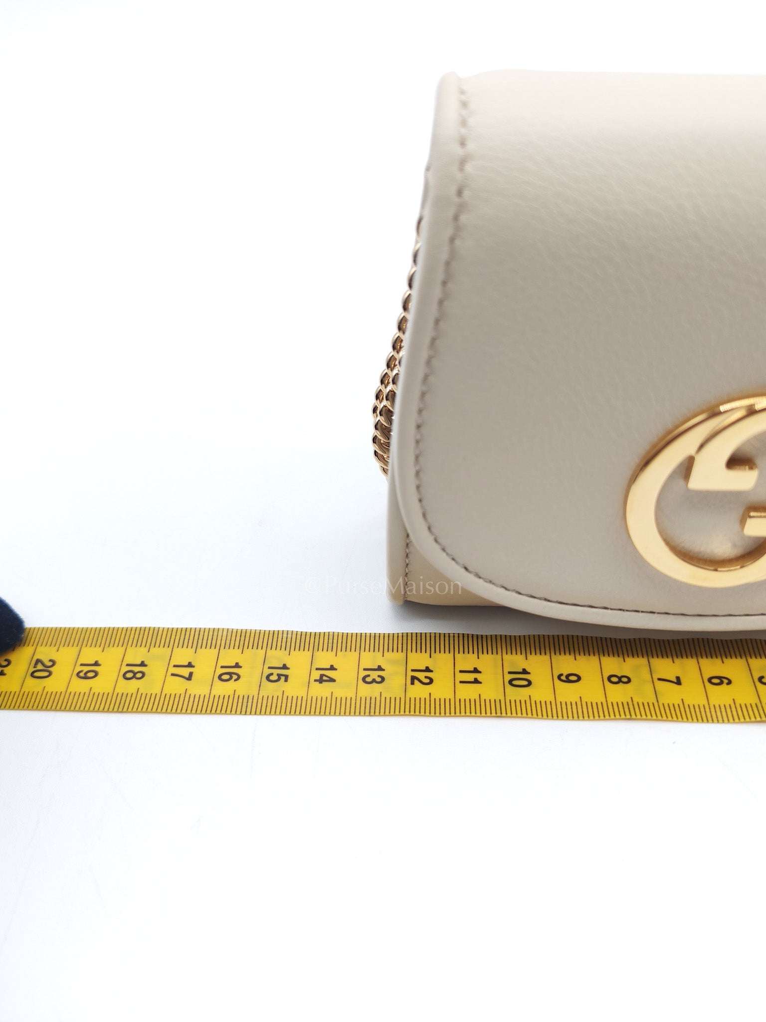 Blondie Card Case Wallet in Mystic White Calfskin with Chain Strap | Purse Maison Luxury Bags Shop