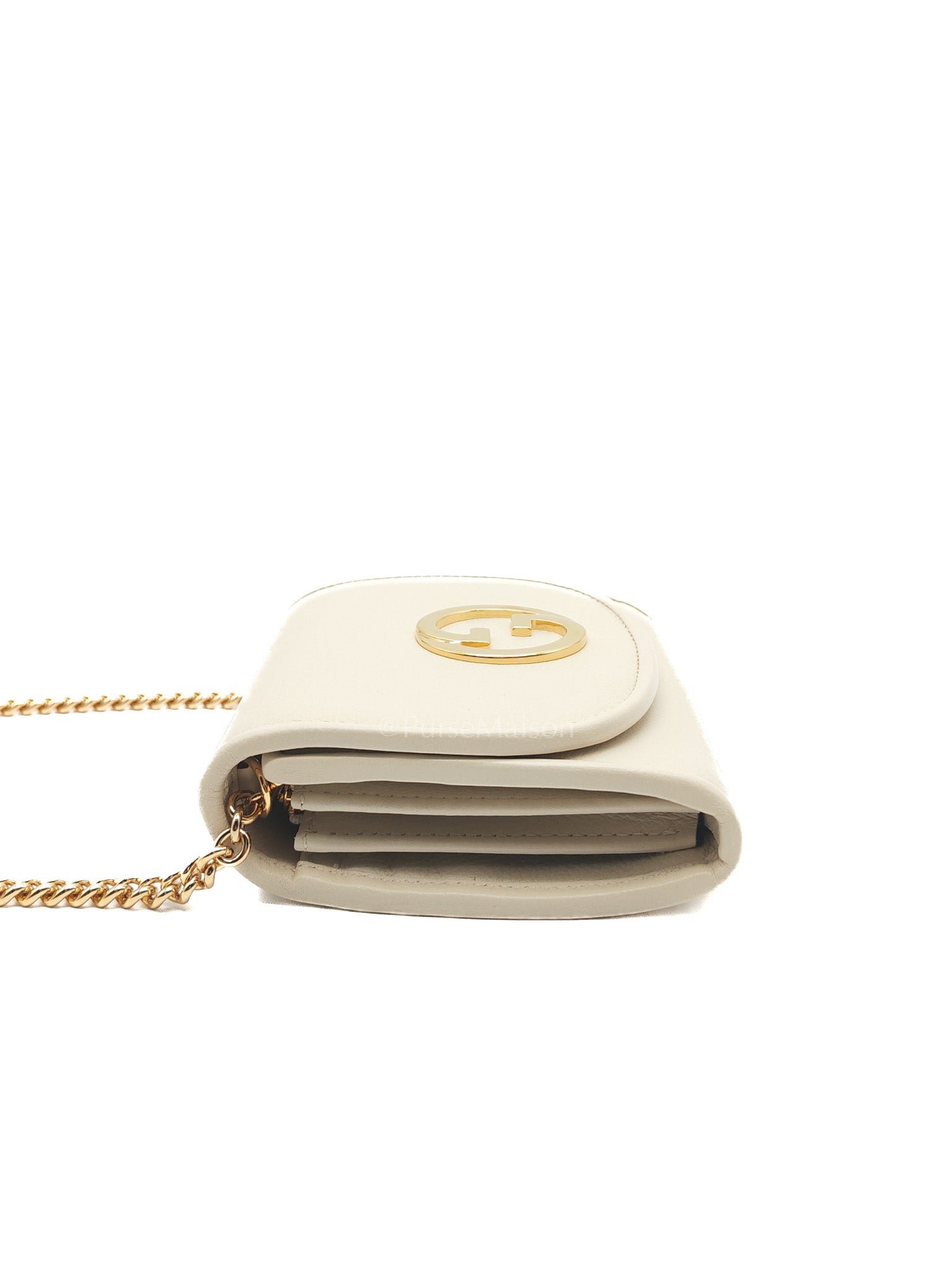 Blondie Card Case Wallet in Mystic White Calfskin with Chain Strap | Purse Maison Luxury Bags Shop