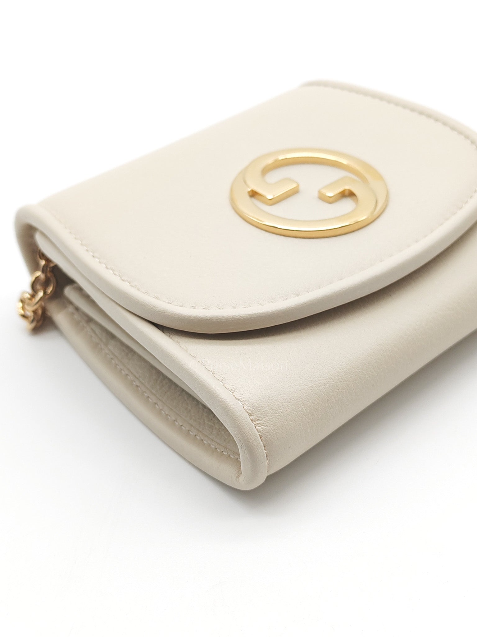 Blondie Card Case Wallet in Mystic White Calfskin with Chain Strap | Purse Maison Luxury Bags Shop
