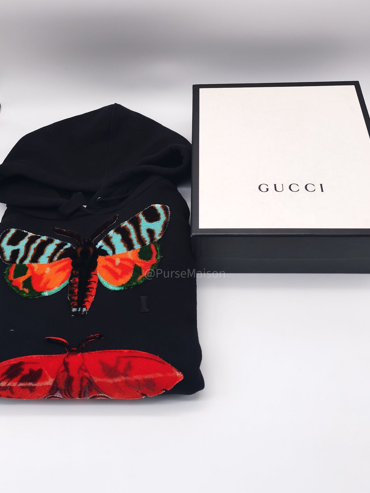 Gucci Butterfly/Moth Embroidered Hoodie Medium in Black and Red Multi Color Design | Purse Maison Luxury Bags Shop