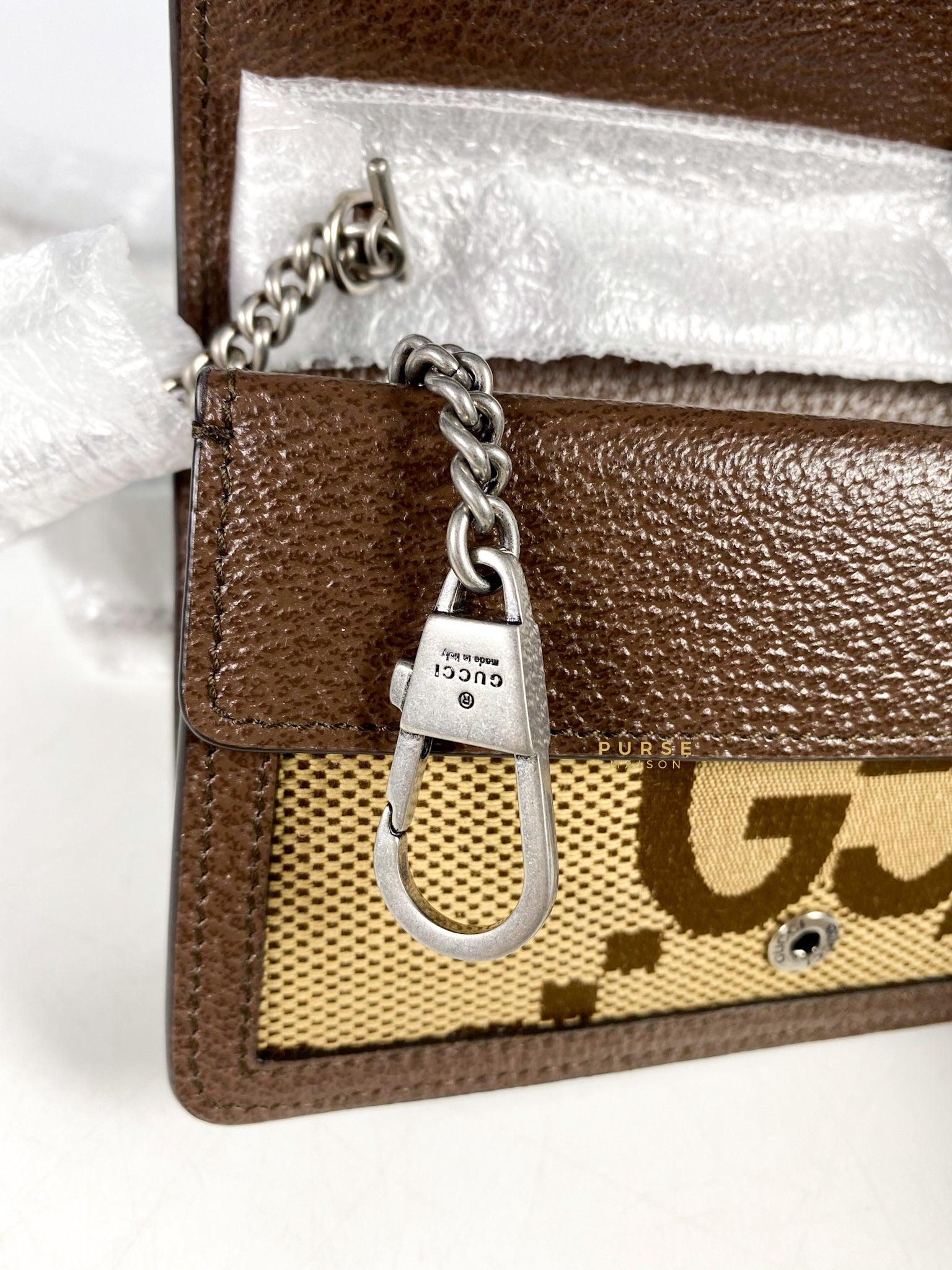 Gucci Dionysus Camel Ebony Jumbo GG Canvas Super Mini Bag