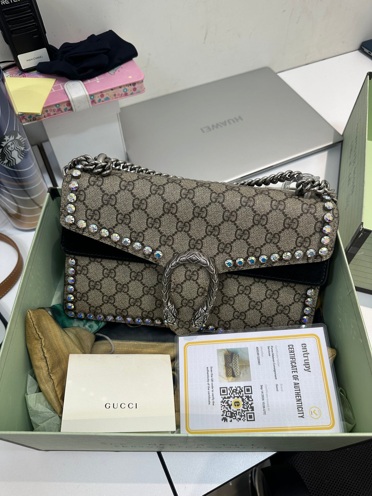 Gucci Dionysus crystal embellished shoulder bag gg supreme monogram canvas | Purse Maison Luxury Bags Shop