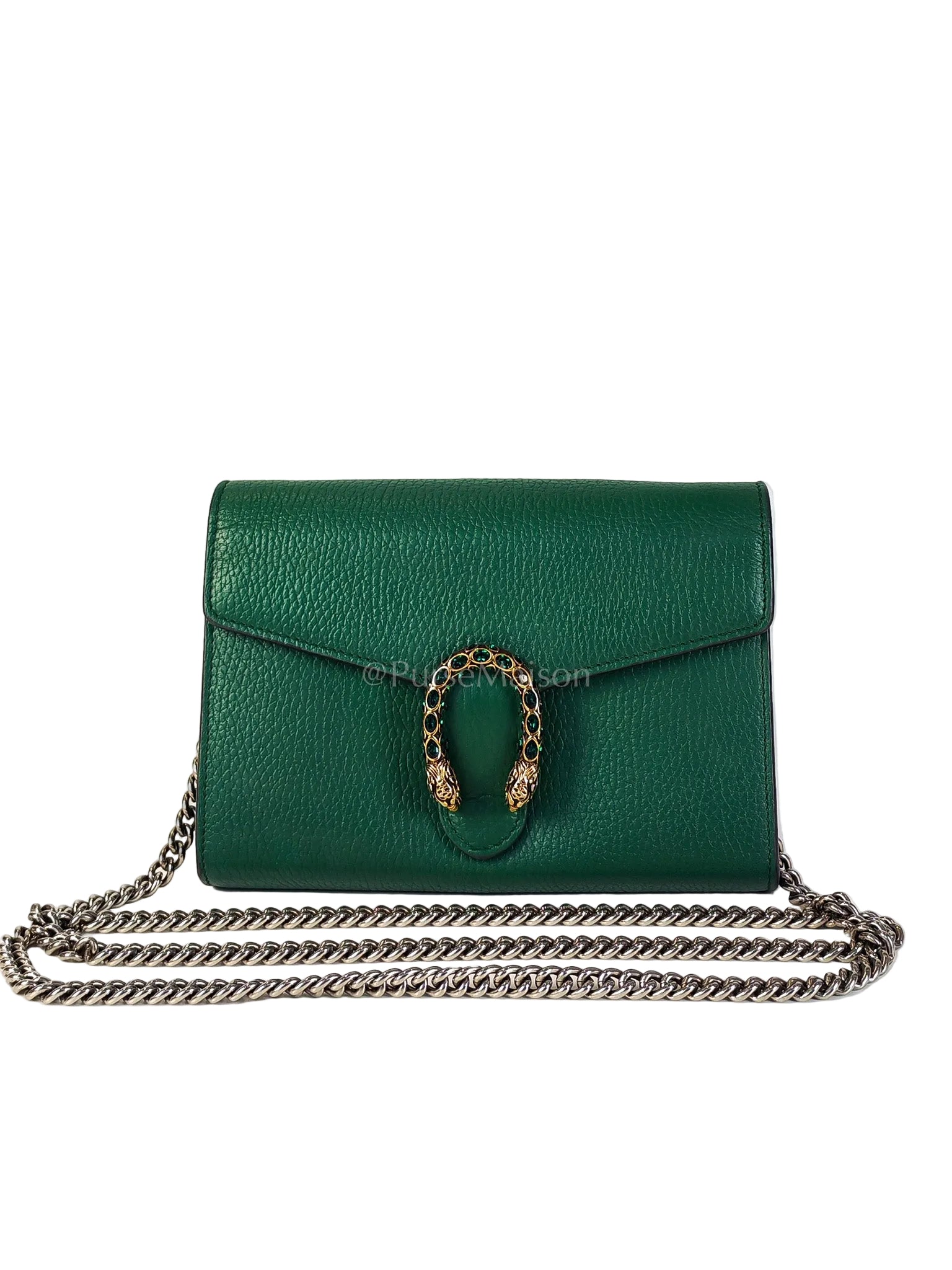 Dionysus Mini Chain Bag in Emerald Green Grained Leather Chain Bag | Purse Maison Luxury Bags Shop