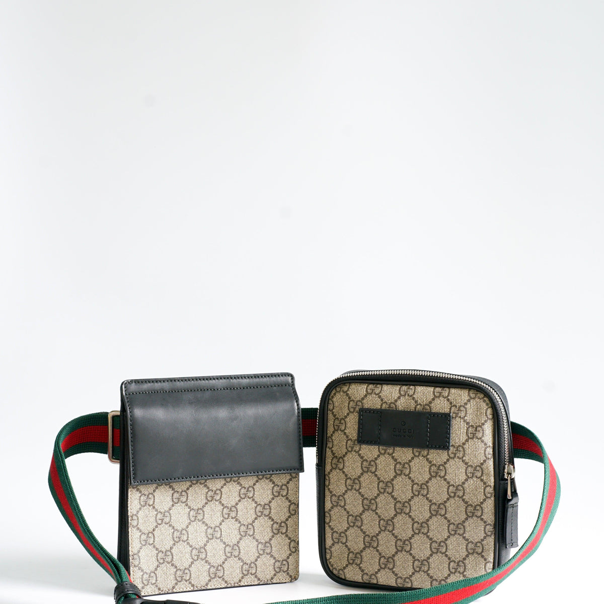 Gucci Bum Bag Men Gucci Double Web Belt Bag GG Supreme Canvas For