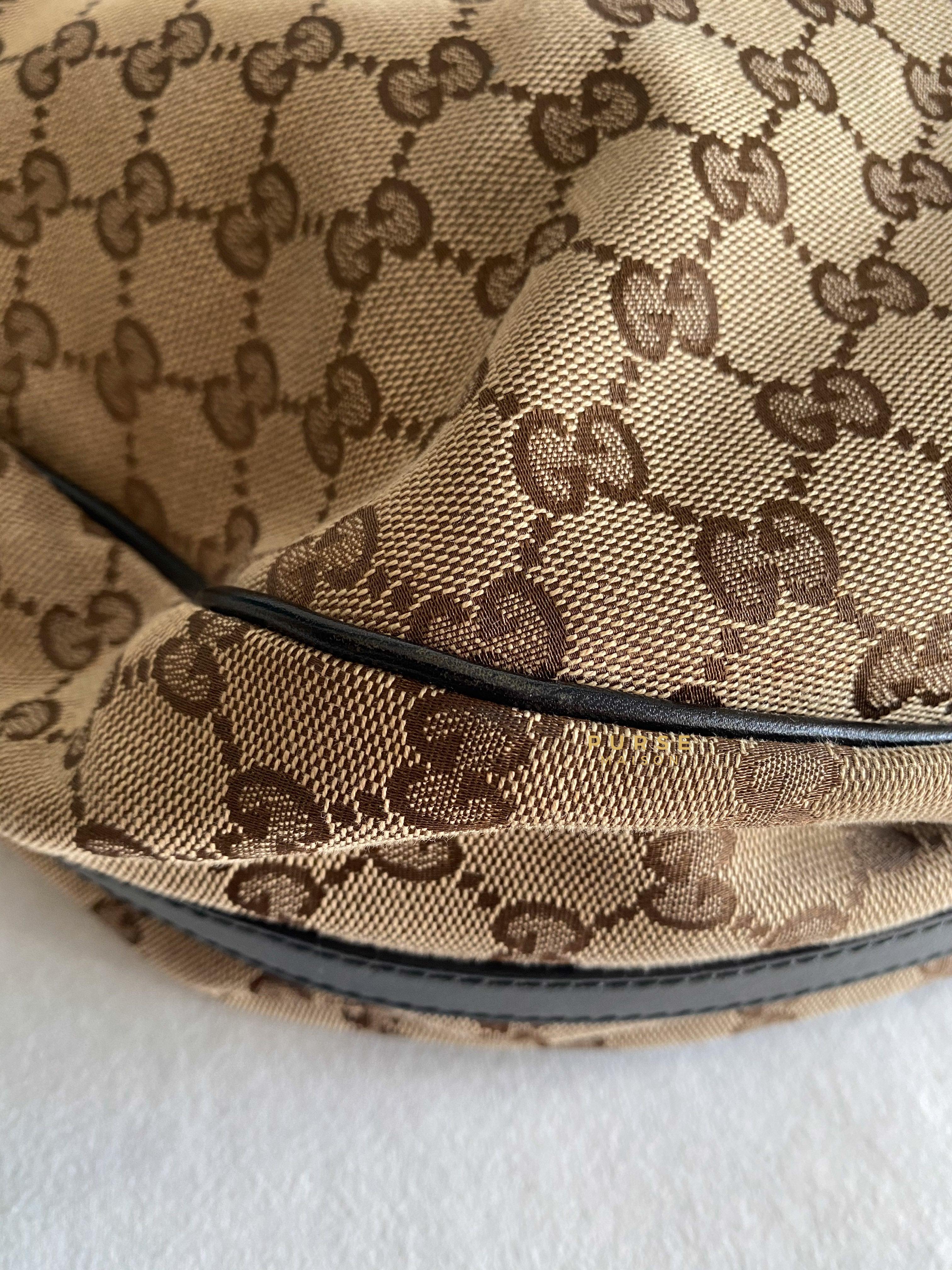 Gucci GG Canvas Beige/Brown Leather Large Hobo Bag | Purse Maison Luxury Bags Shop