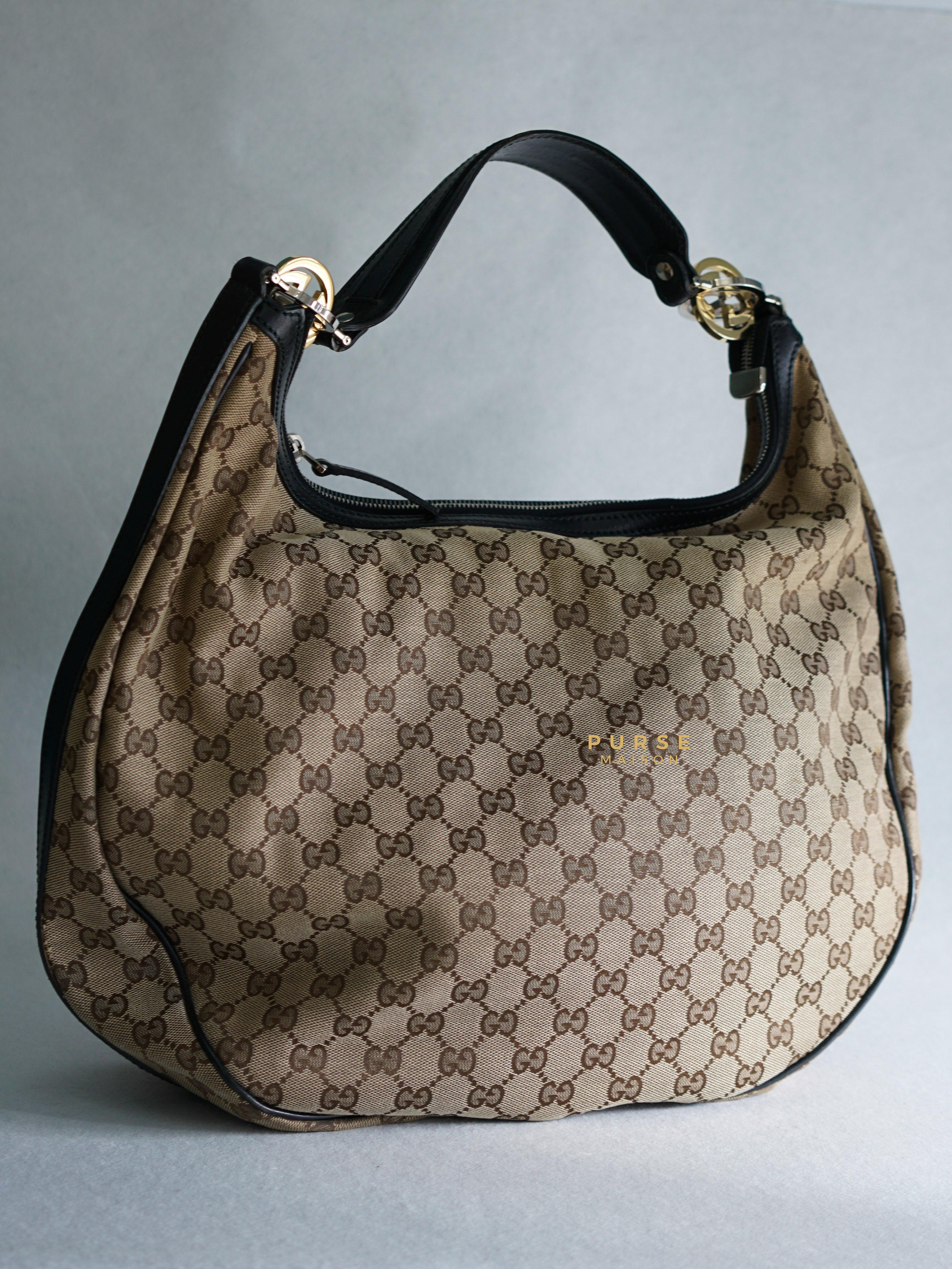 Gucci GG Canvas Beige/Brown Leather Large Hobo Bag | Purse