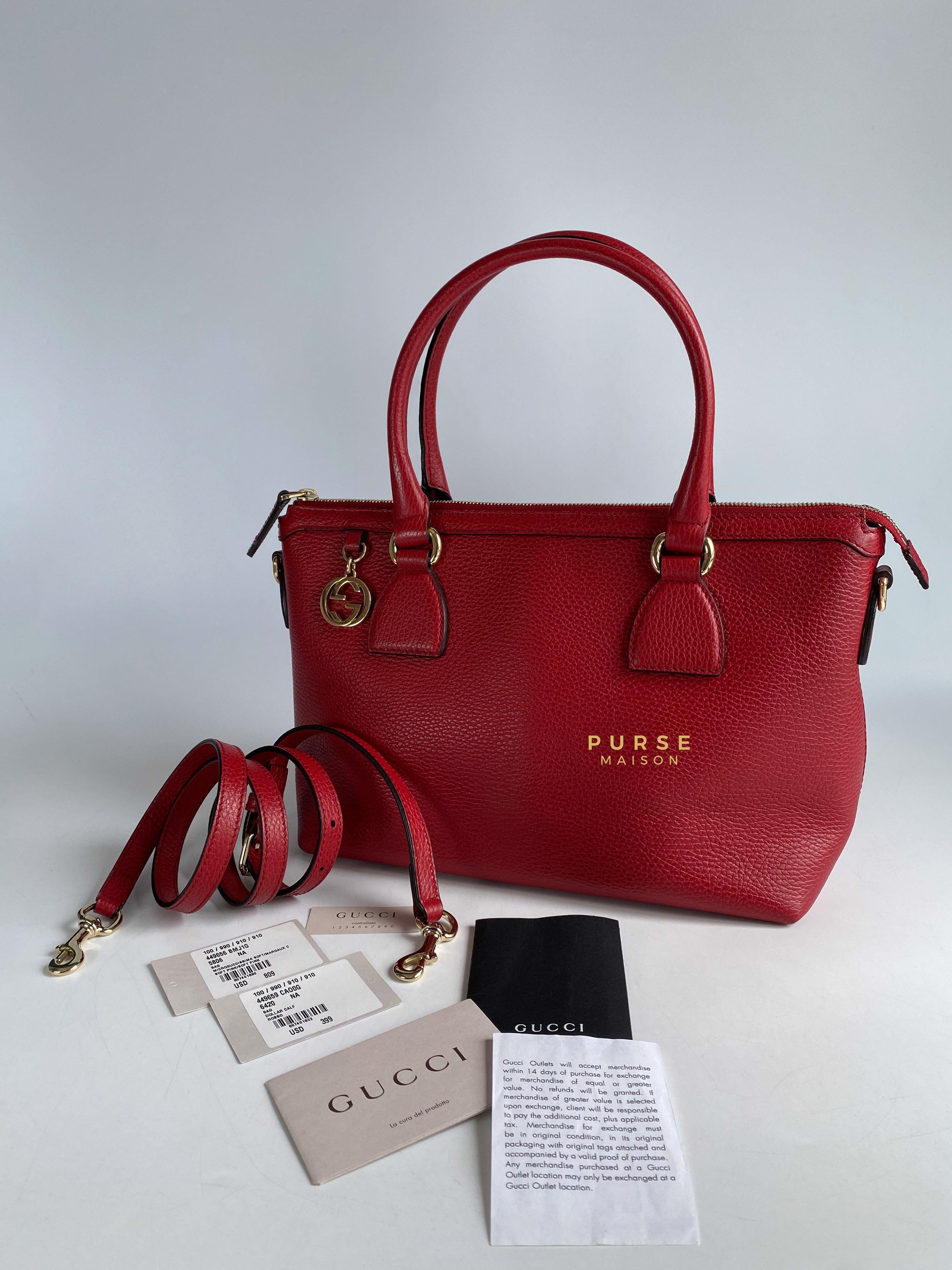 Gucci GG Charm Red Dollar Calfskin 2way Hand Tote Bag