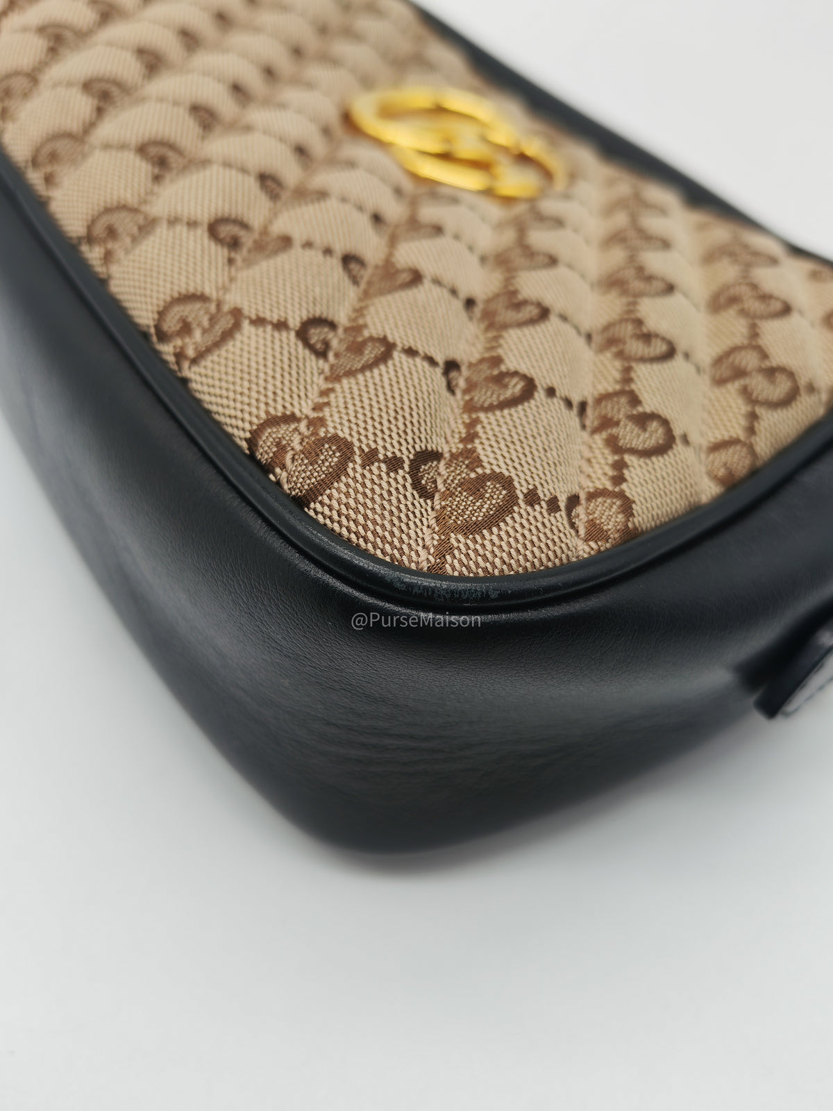 Gucci GG Marmont Camera Bag Small in Diagonal Monogram Matelasse Canvas and Gold Hardware | Purse Maison Luxury Bags Shop