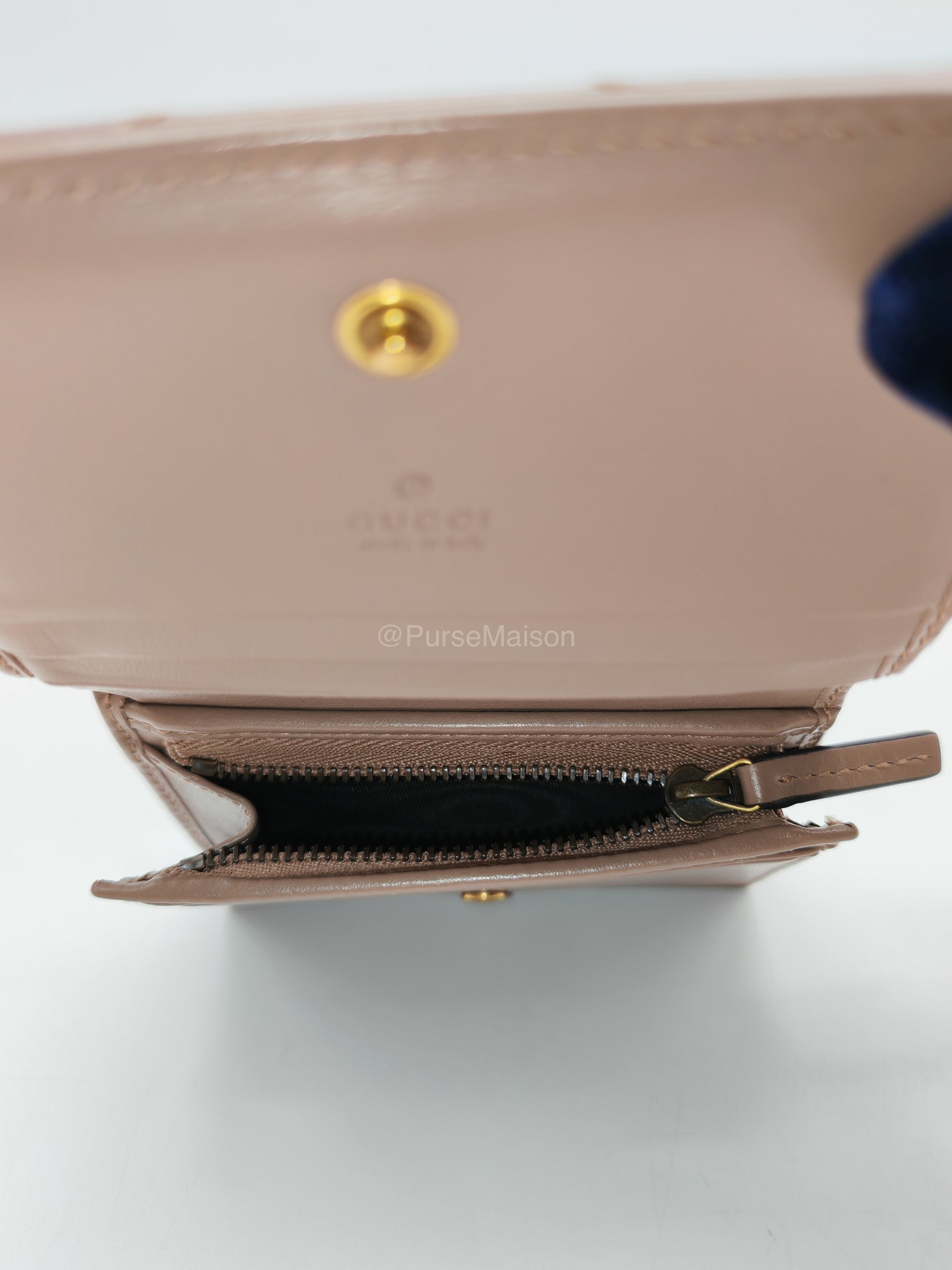 Gucci GG Marmont Card Case Wallet in Dusty Rose Chevron Matelasse Leather | Purse Maison Luxury Bags Shop