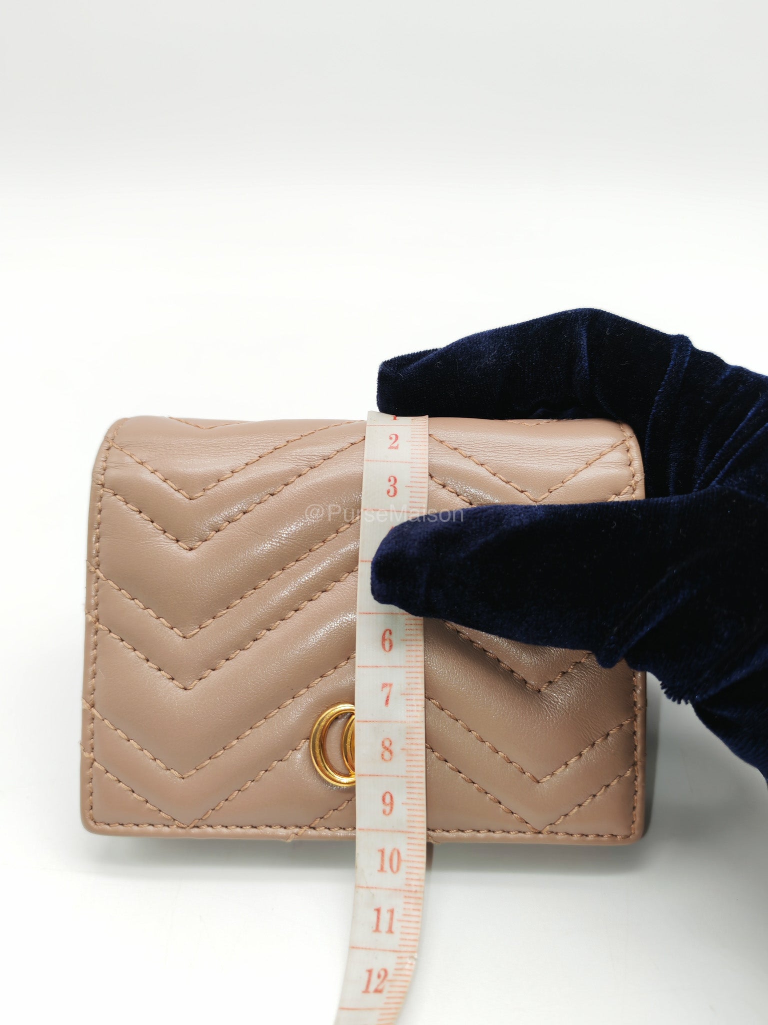 Gucci GG Marmont Card Case Wallet in Dusty Rose Chevron Matelasse Leather | Purse Maison Luxury Bags Shop