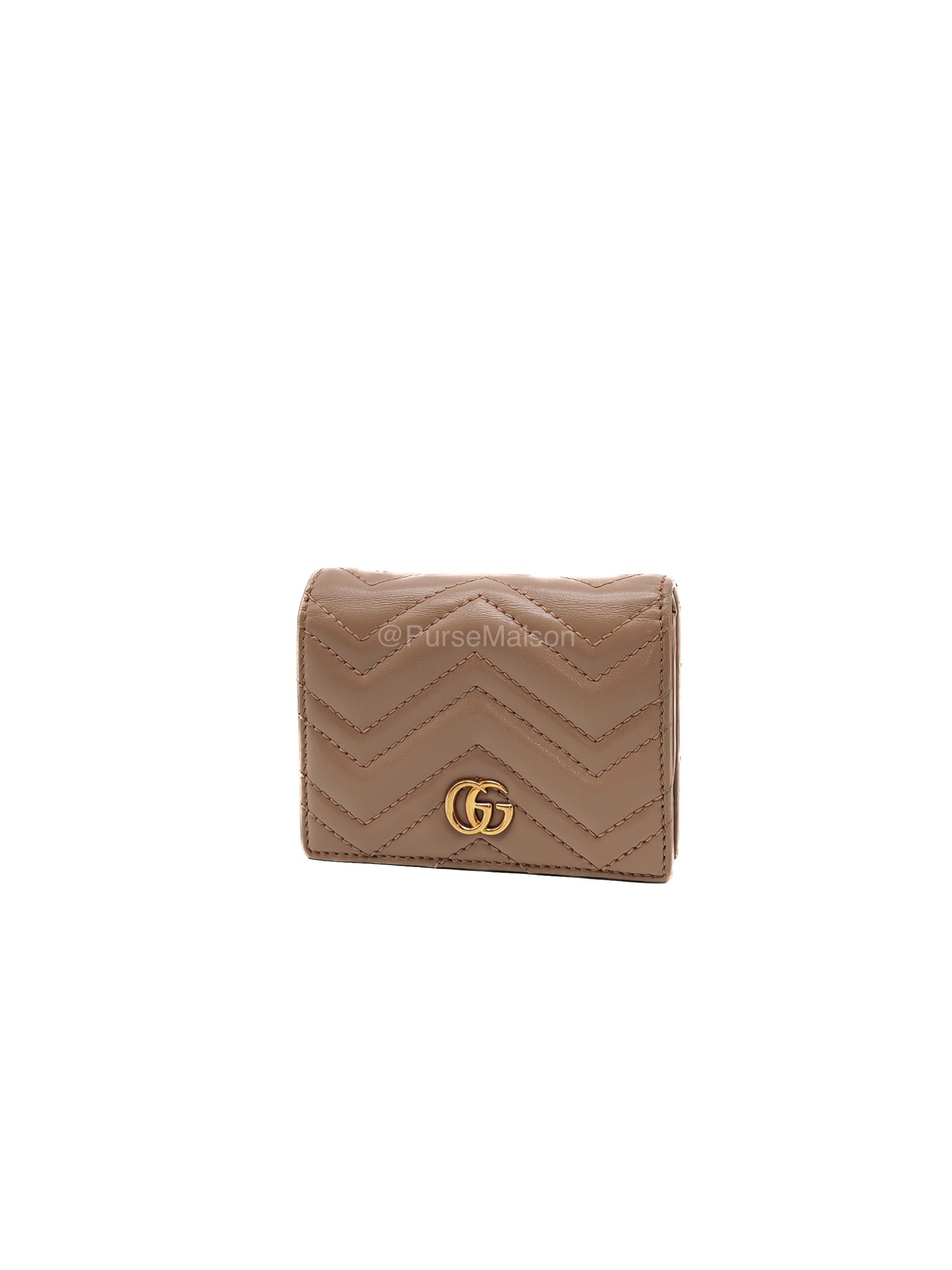 Gucci GG Marmont Card Case Wallet in Dusty Rose Chevron Matelasse Leather | Purse Maison Luxury Bags Shop