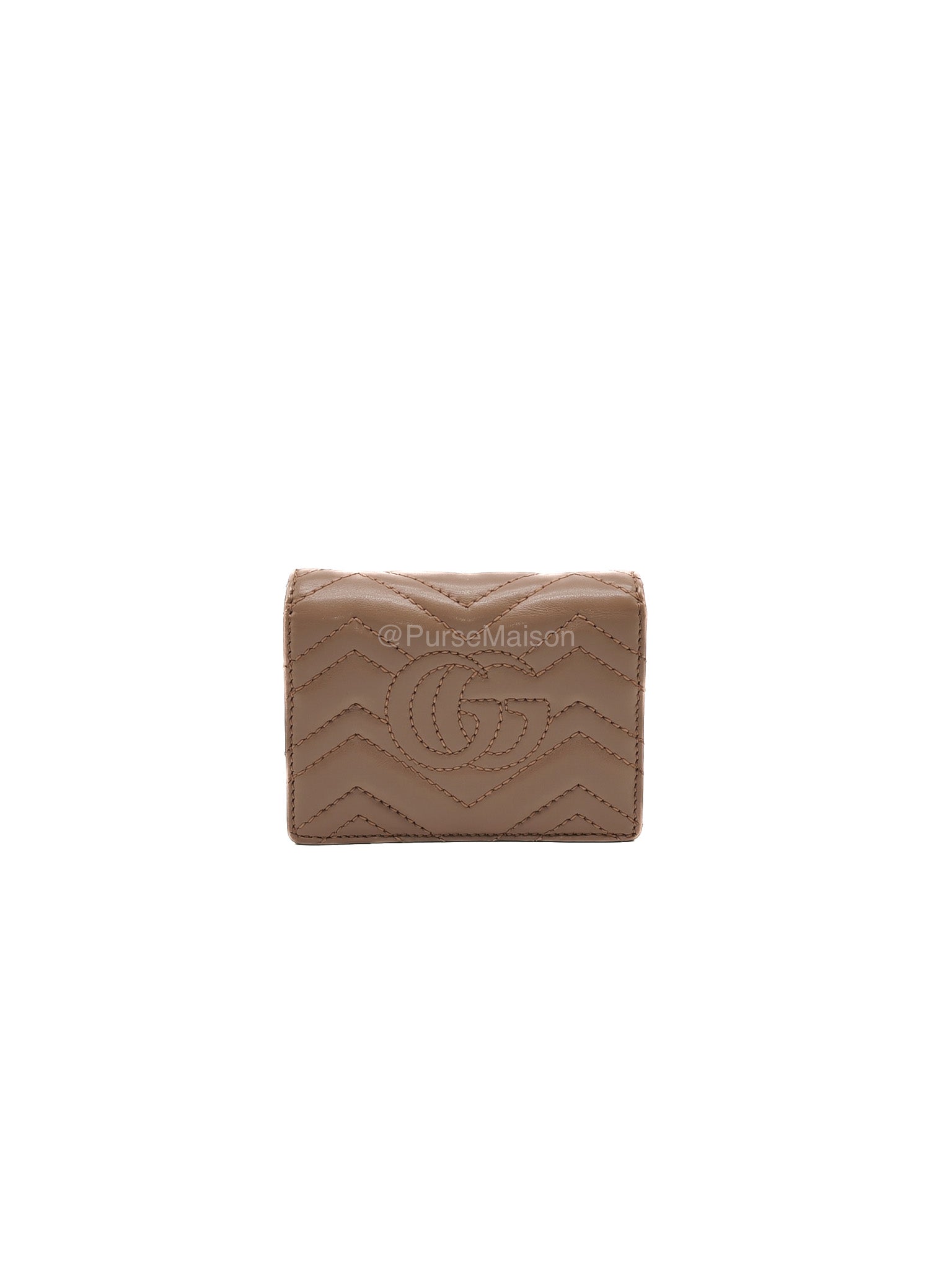 Gucci GG Marmont Card Case Wallet in Dusty Rose Chevron Matelasse Leather | Purse Maison Luxury Bags Shop
