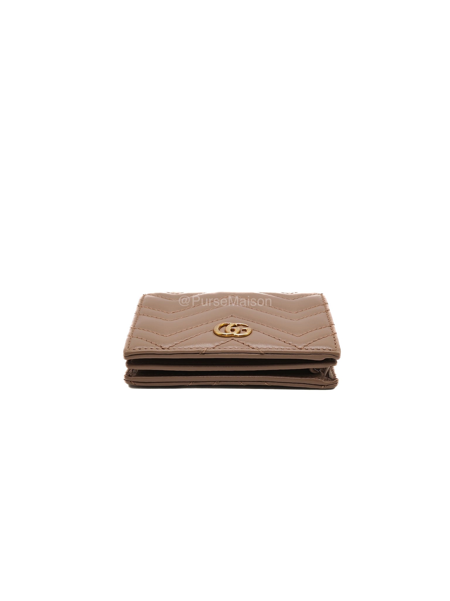 Gucci GG Marmont Card Case Wallet in Dusty Rose Chevron Matelasse Leather | Purse Maison Luxury Bags Shop