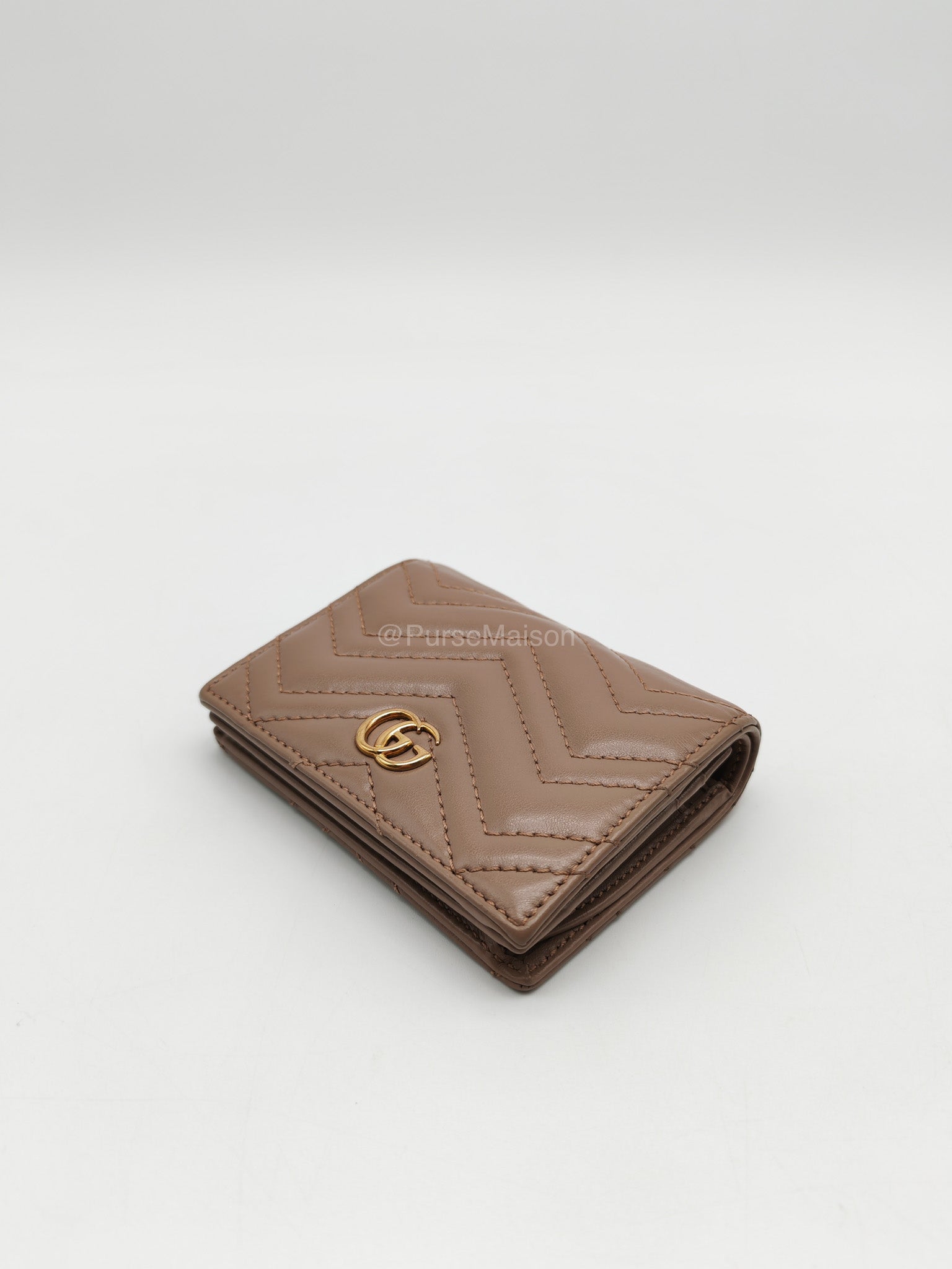 Gucci GG Marmont Card Case Wallet in Dusty Rose Chevron Matelasse Leather | Purse Maison Luxury Bags Shop