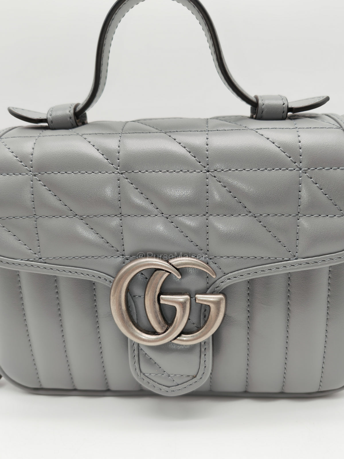 Gucci GG Marmont Mini Top Handle Bag in Gray | Purse Maison Luxury Bags Shop