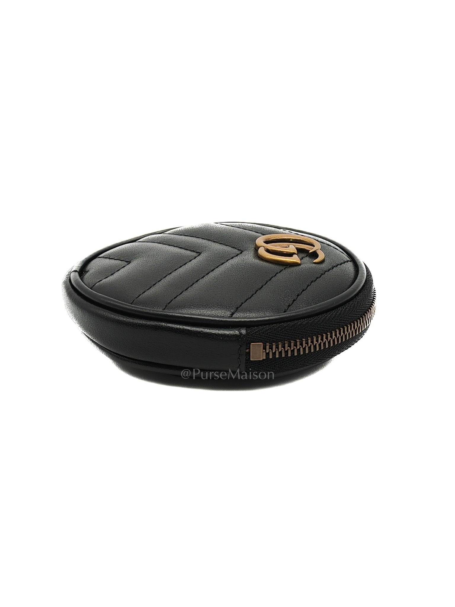 GG Marmont Round Coin Purse in Black Matellasse Leather | Purse Maison Luxury Bags Shop