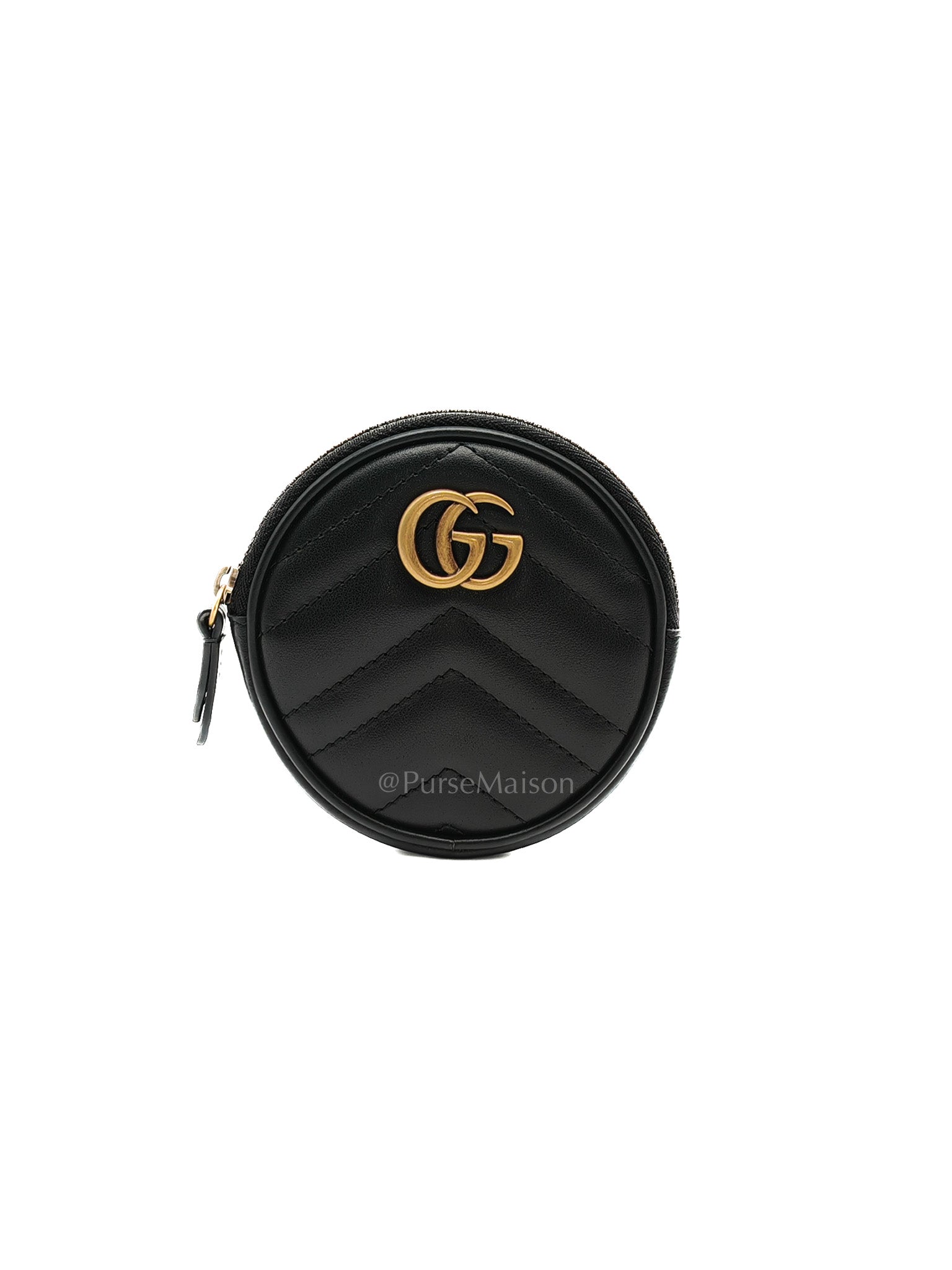 GG Marmont Round Coin Purse in Black Matellasse Leather | Purse Maison Luxury Bags Shop