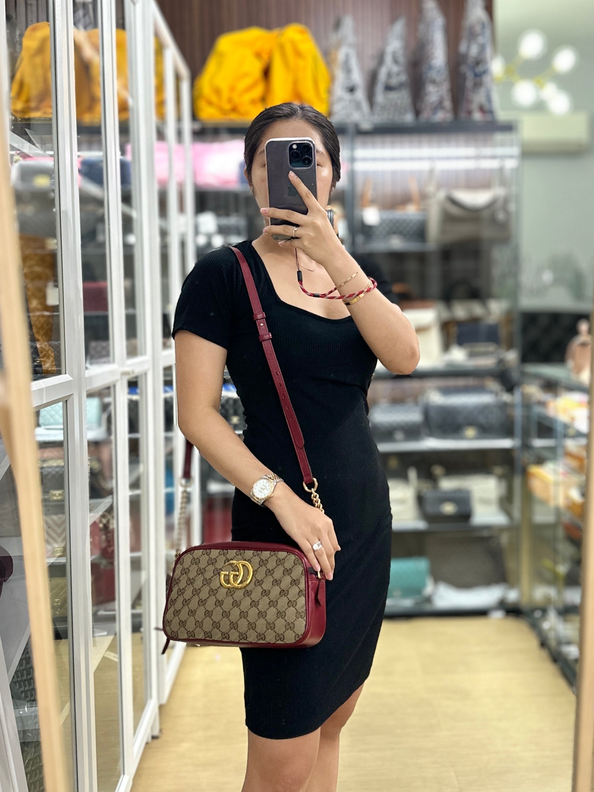 Gucci GG Marmont Small Diagonal Quilted GG Canvas Bag