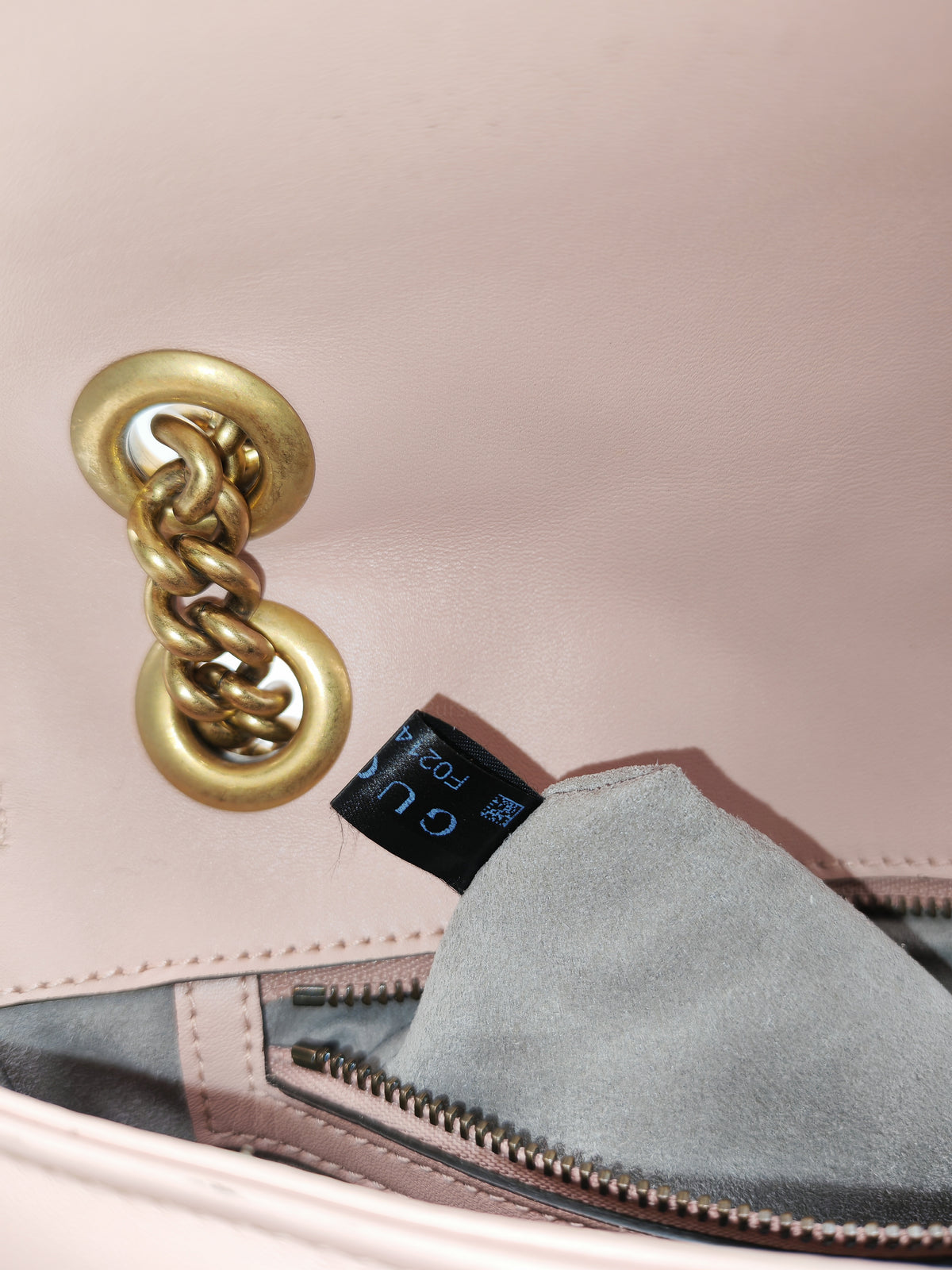Gucci GG Marmont Small Shoulder Bag in Dusty Pink Chevron Quilted Matelasse Calfskin Leather and Aged Gold Hardware | Purse Maison Luxury Bags Shop