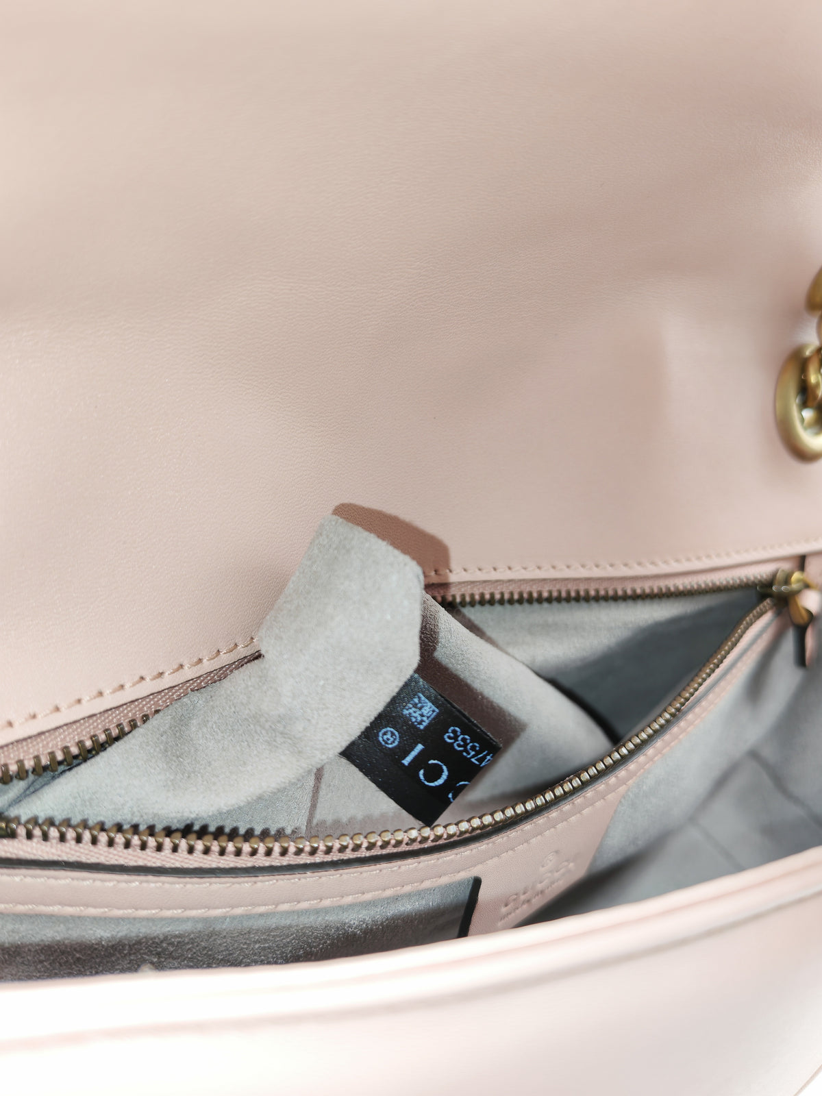 Gucci GG Marmont Small Shoulder Bag in Dusty Pink Chevron Quilted Matelasse Calfskin Leather and Aged Gold Hardware | Purse Maison Luxury Bags Shop