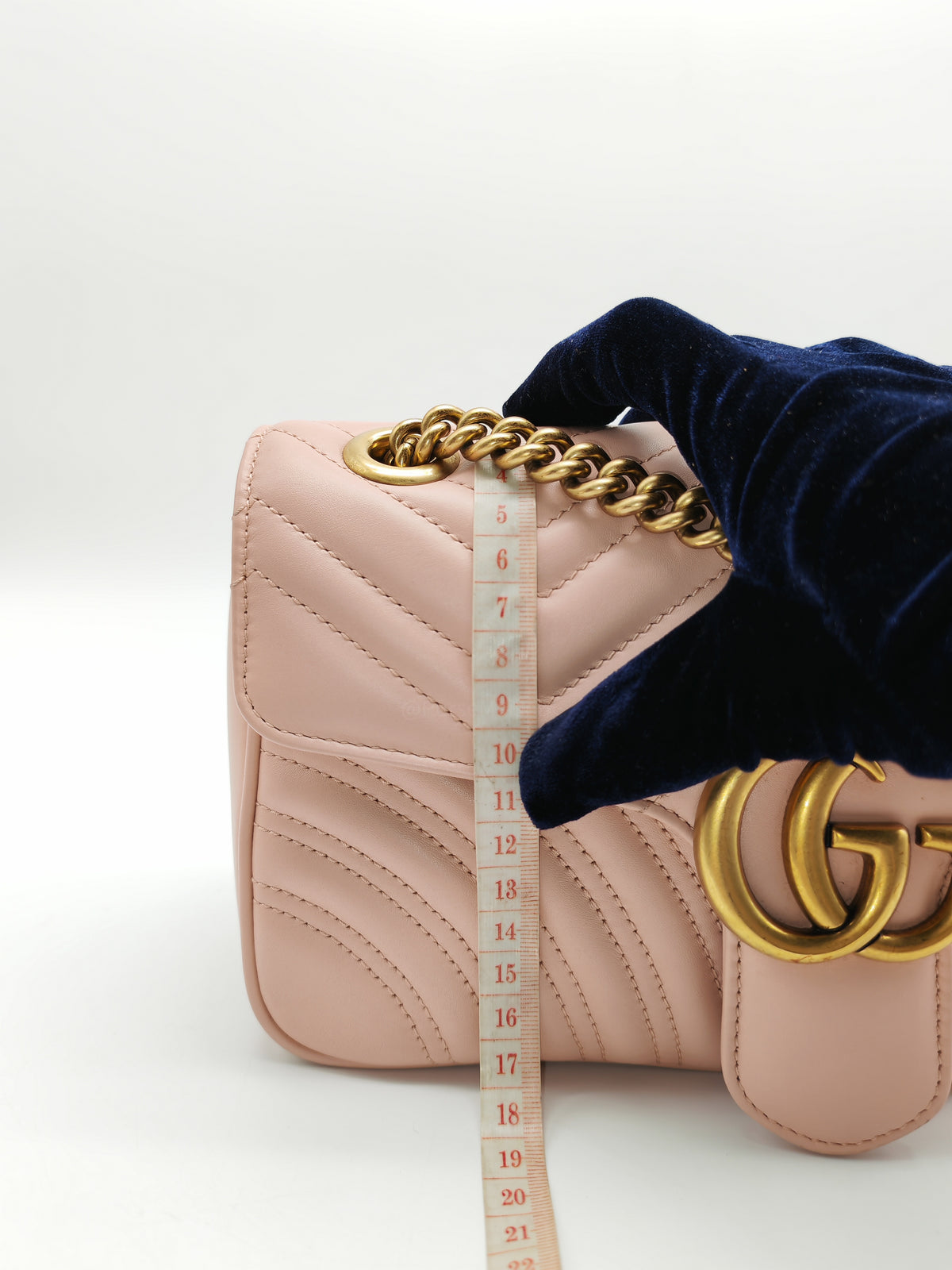 Gucci GG Marmont Small Shoulder Bag in Dusty Pink Chevron Quilted Matelasse Calfskin Leather and Aged Gold Hardware | Purse Maison Luxury Bags Shop