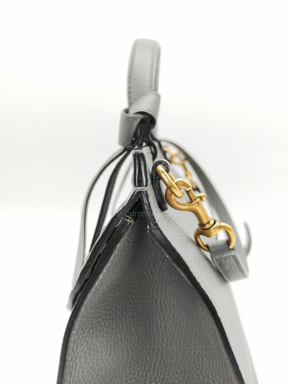 Gucci GG Marmont Top Handle Bag in Gray Cellarius Calfskin Leather and Gold Hardware | Purse Maison Luxury Bags Shop