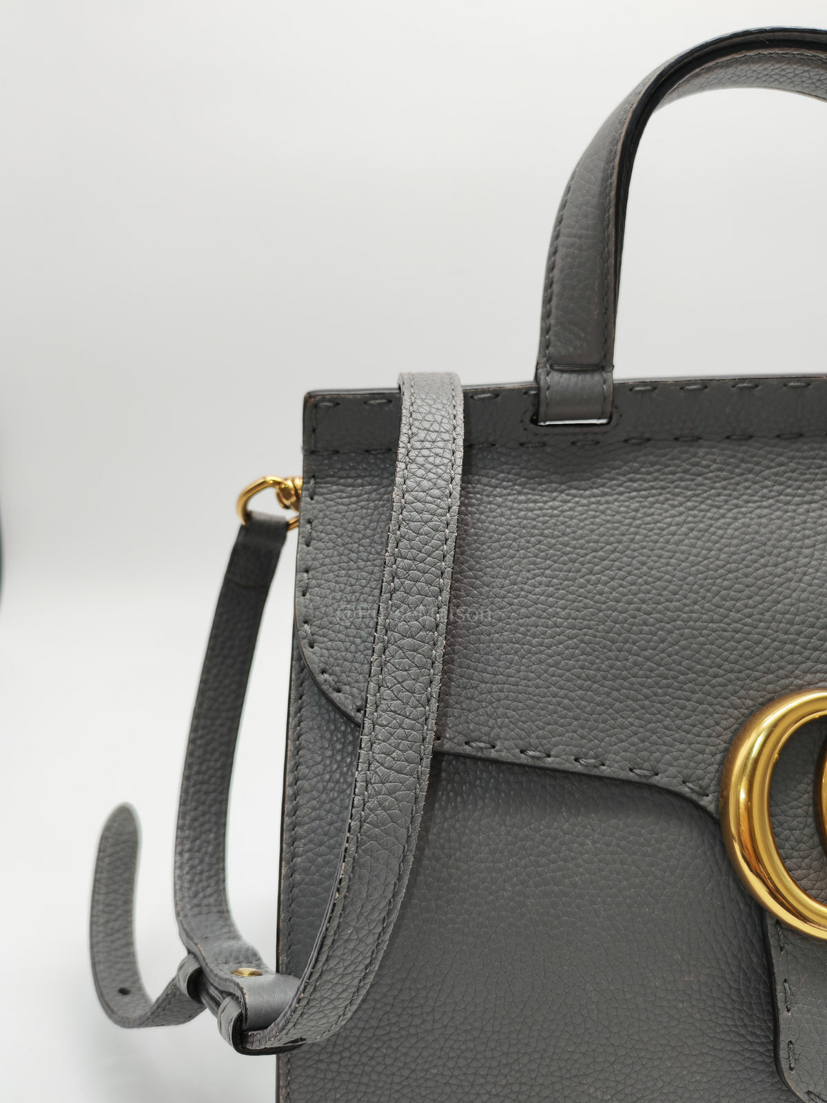 Gucci GG Marmont Top Handle Bag in Gray Cellarius Calfskin Leather and Gold Hardware | Purse Maison Luxury Bags Shop