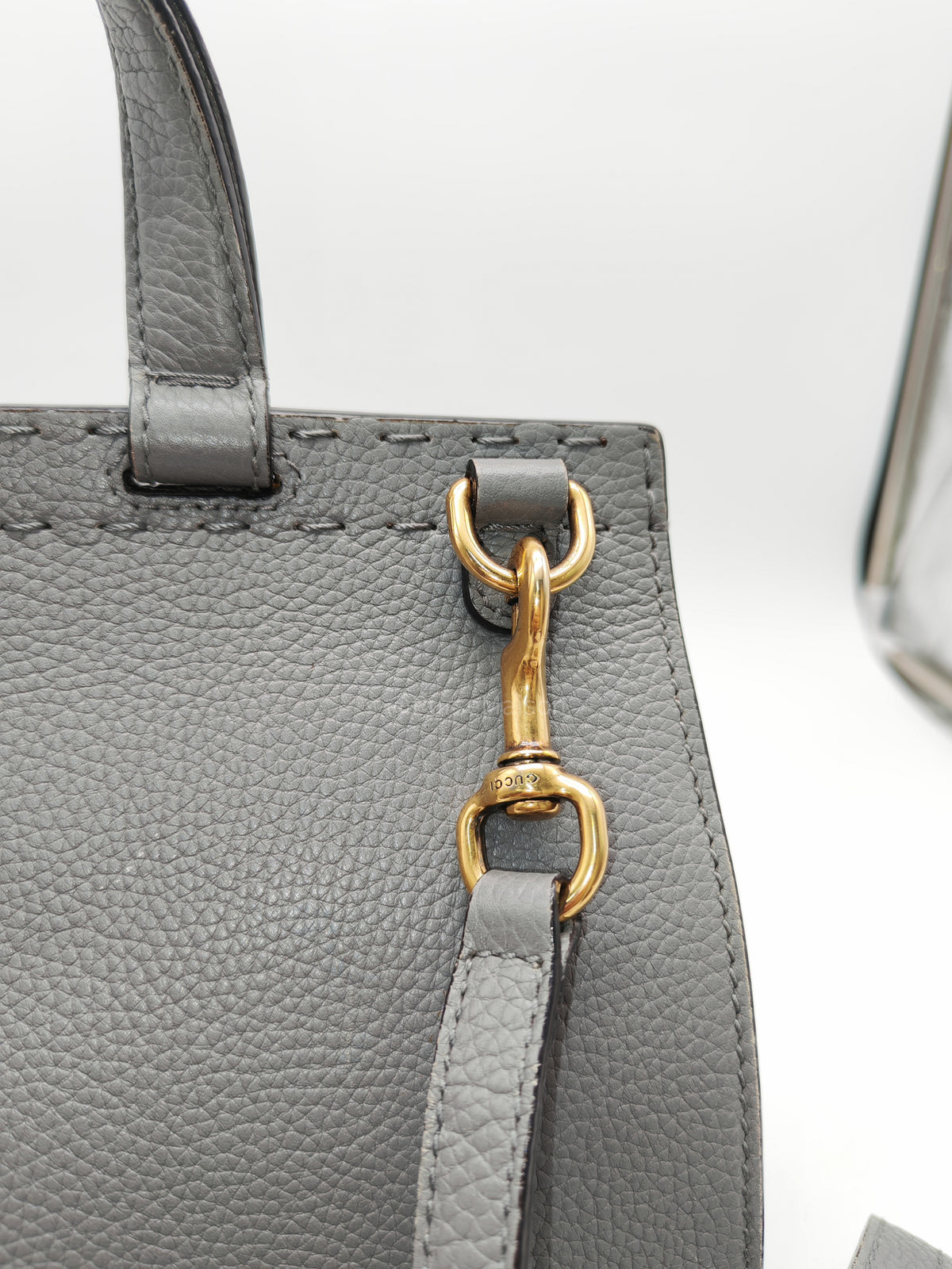 Gucci GG Marmont Top Handle Bag in Gray Cellarius Calfskin Leather and Gold Hardware | Purse Maison Luxury Bags Shop