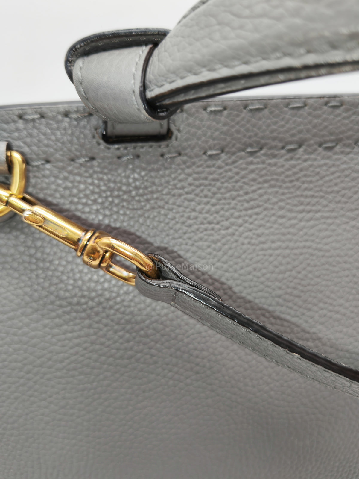 Gucci GG Marmont Top Handle Bag in Gray Cellarius Calfskin Leather and Gold Hardware | Purse Maison Luxury Bags Shop