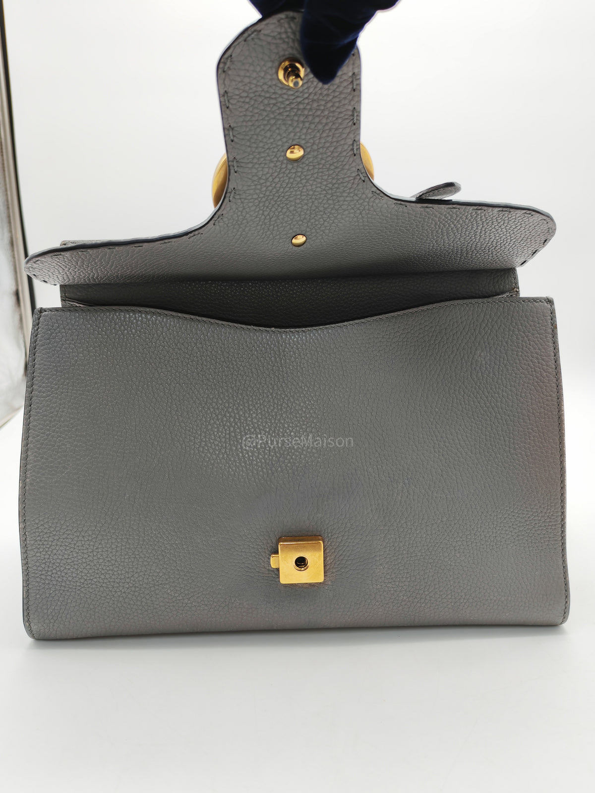 Gucci GG Marmont Top Handle Bag in Gray Cellarius Calfskin Leather and Gold Hardware | Purse Maison Luxury Bags Shop