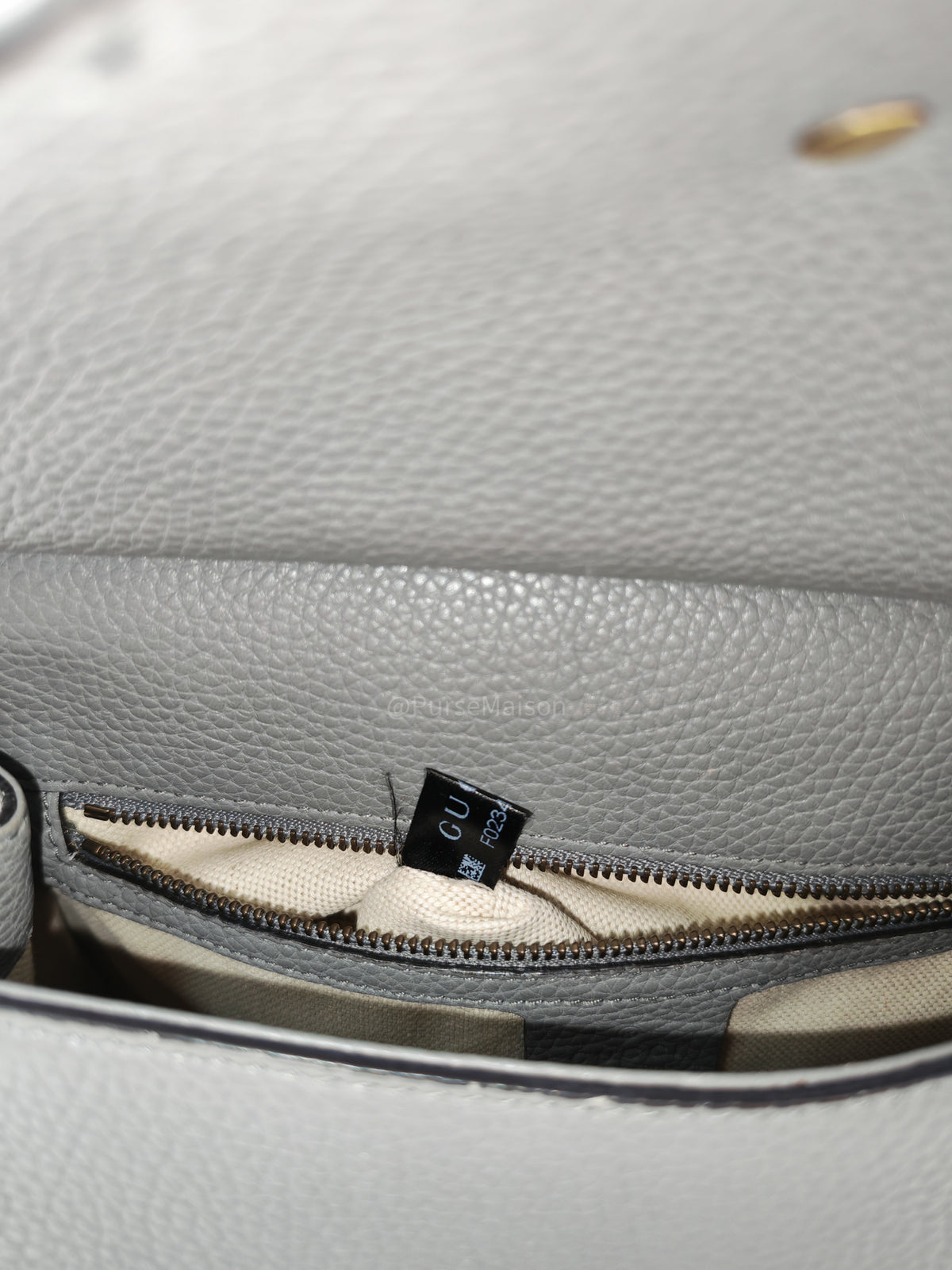 Gucci GG Marmont Top Handle Bag in Gray Cellarius Calfskin Leather and Gold Hardware | Purse Maison Luxury Bags Shop