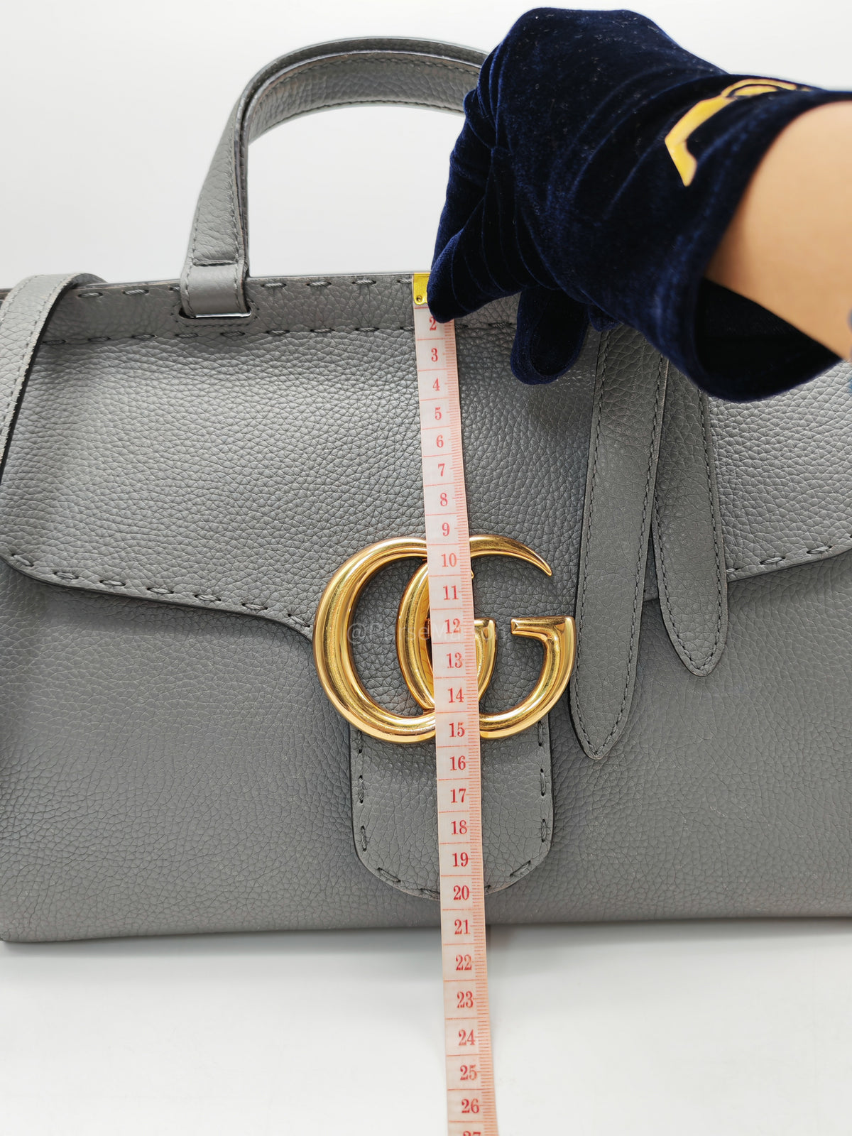 Gucci GG Marmont Top Handle Bag in Gray Cellarius Calfskin Leather and Gold Hardware | Purse Maison Luxury Bags Shop