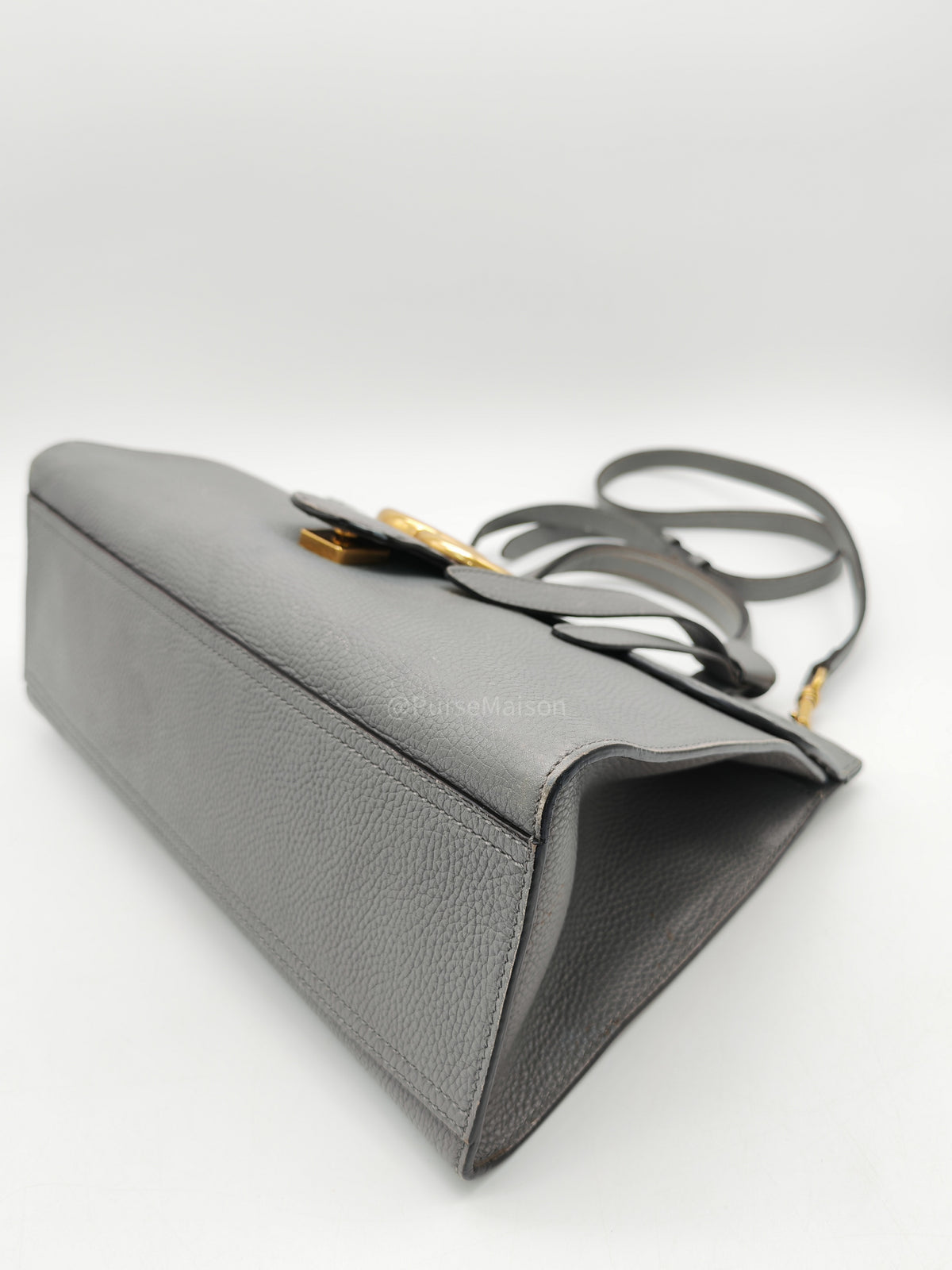 Gucci GG Marmont Top Handle Bag in Gray Cellarius Calfskin Leather and Gold Hardware | Purse Maison Luxury Bags Shop