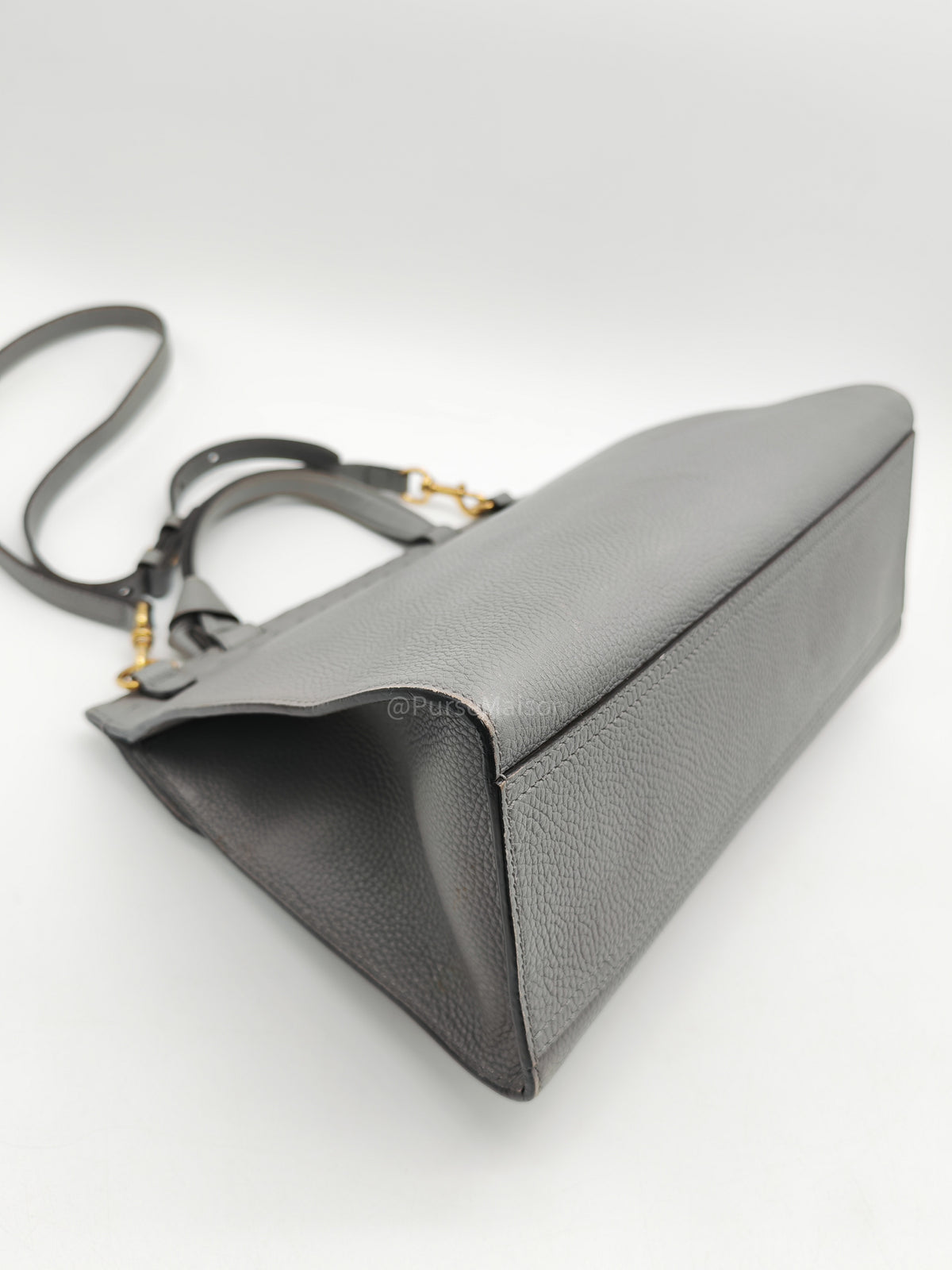Gucci GG Marmont Top Handle Bag in Gray Cellarius Calfskin Leather and Gold Hardware | Purse Maison Luxury Bags Shop