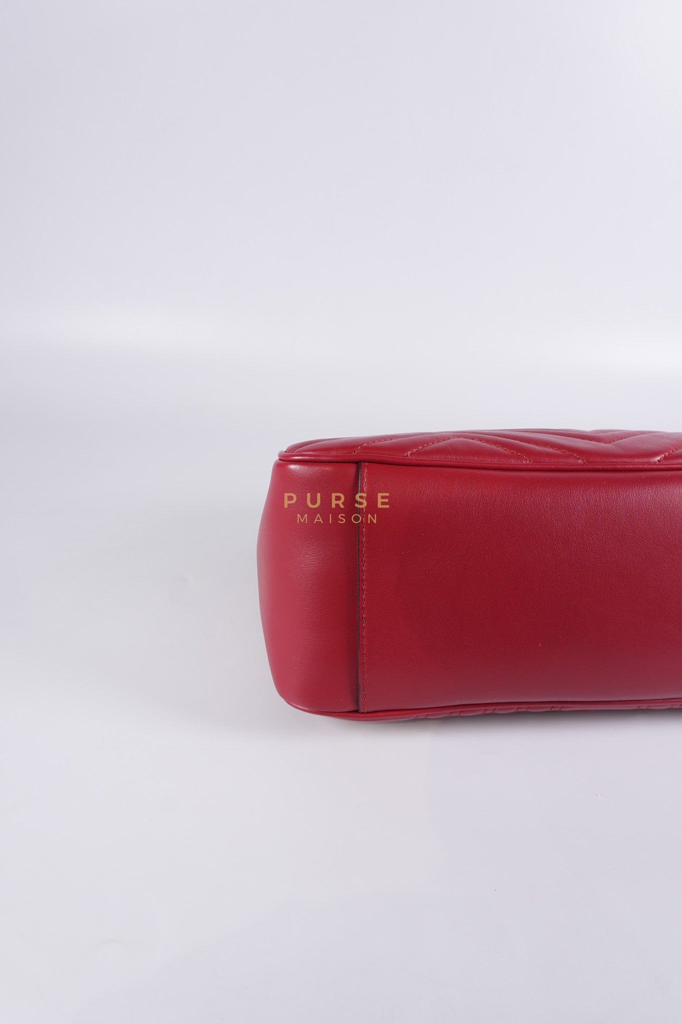 GG Marmont Top Handle Shoulder Bag in Hibiscus Red Calfskin Matelasse Leather & Gold Hardware | Purse Maison Luxury Bags Shop