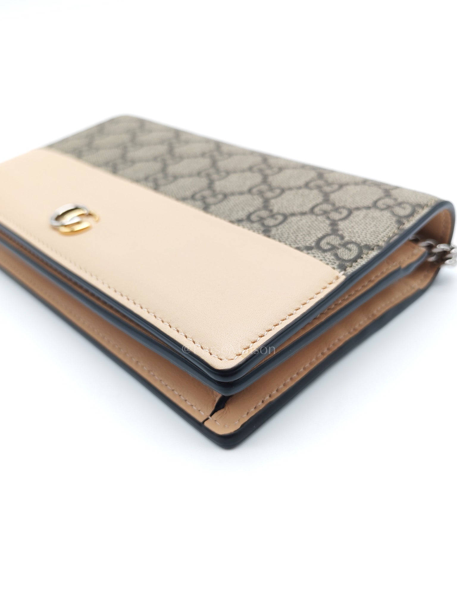 Gucci GG Marmont Wallet on Chain in Beige Leather GG Supreme Canvas | Purse Maison Luxury Bags Shop