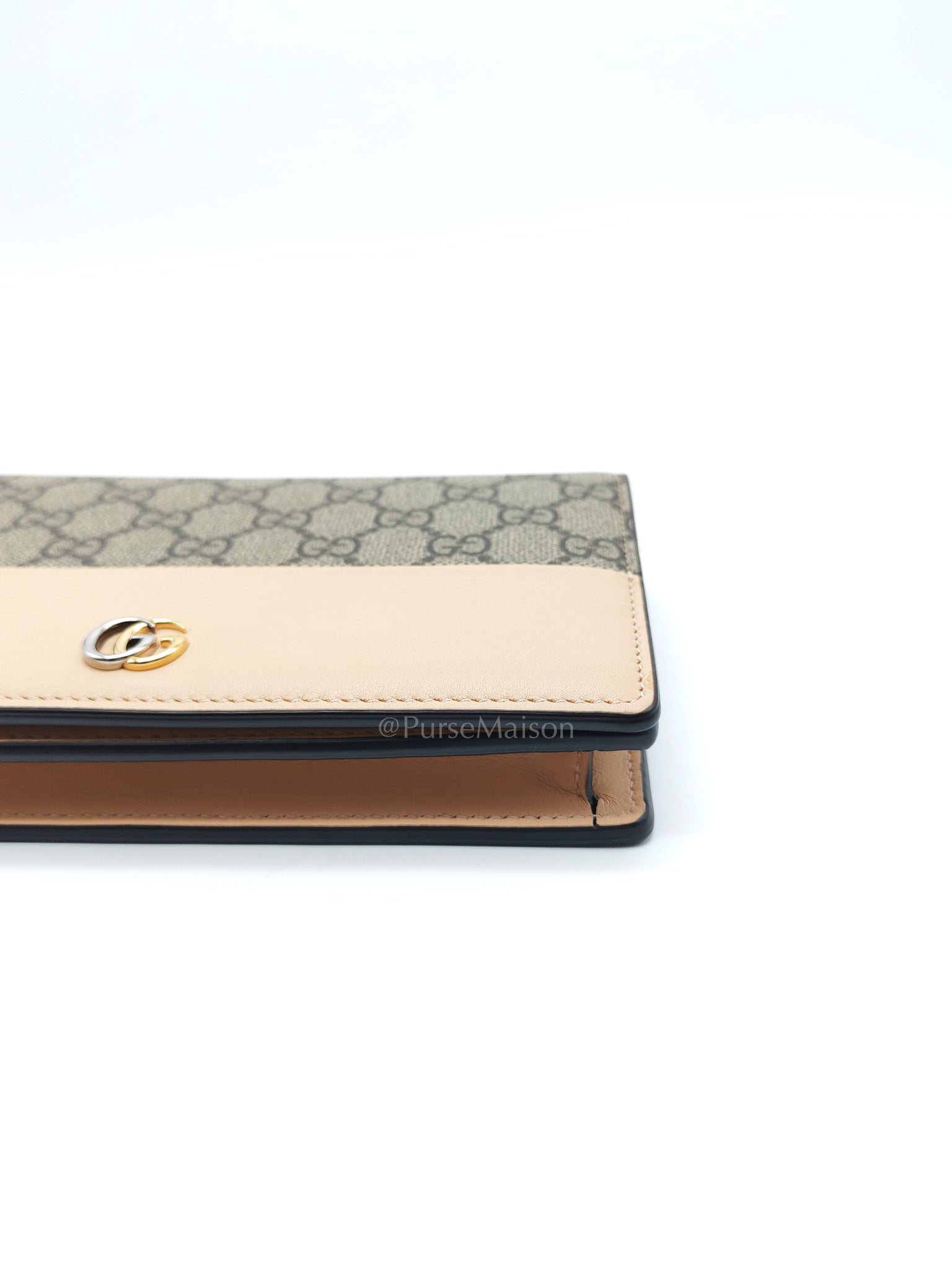Gucci GG Marmont Wallet on Chain in Beige Leather GG Supreme Canvas | Purse Maison Luxury Bags Shop