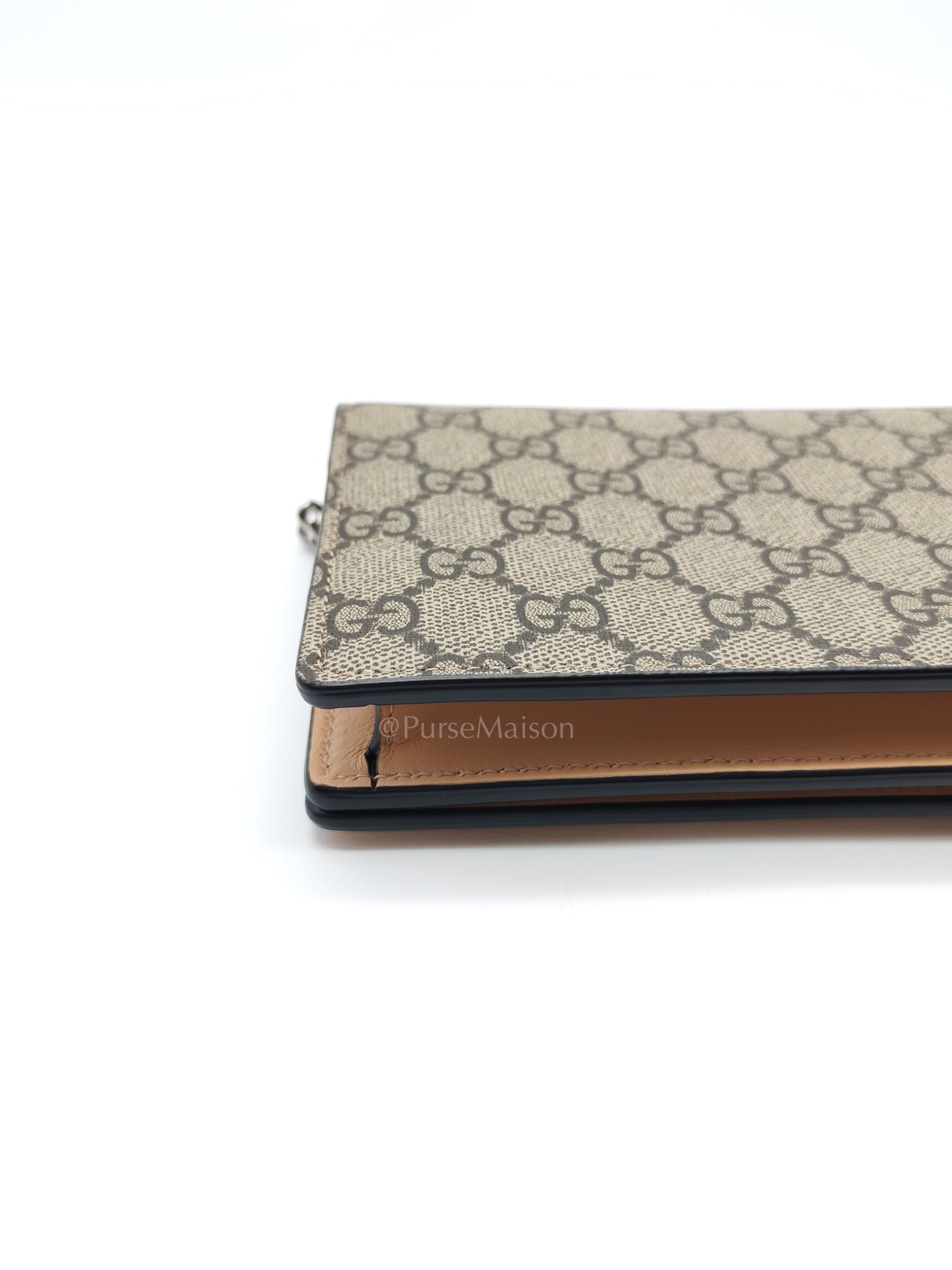 Gucci GG Marmont Wallet on Chain in Beige Leather GG Supreme Canvas | Purse Maison Luxury Bags Shop