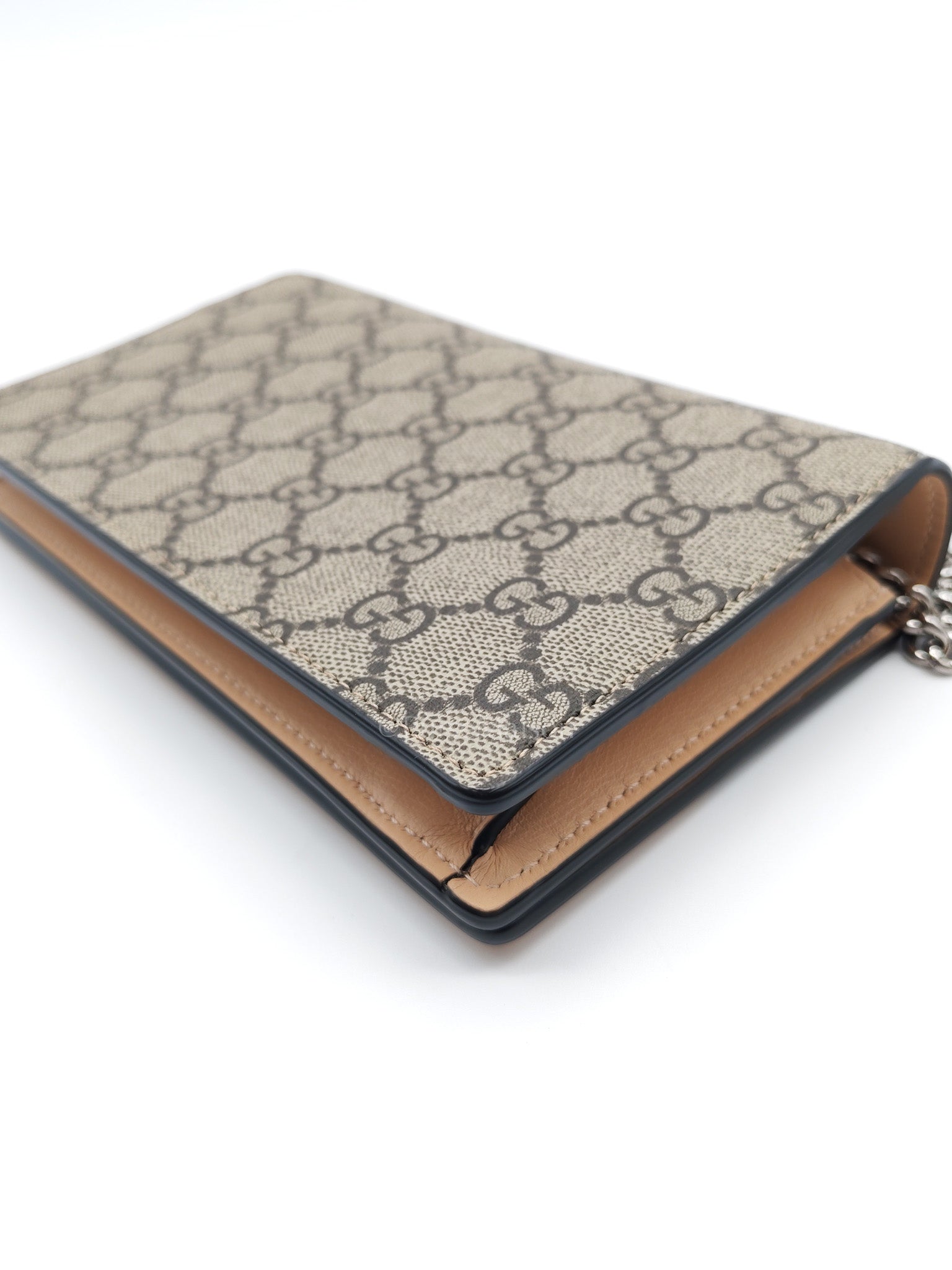 Gucci GG Marmont Wallet on Chain in Beige Leather GG Supreme Canvas | Purse Maison Luxury Bags Shop