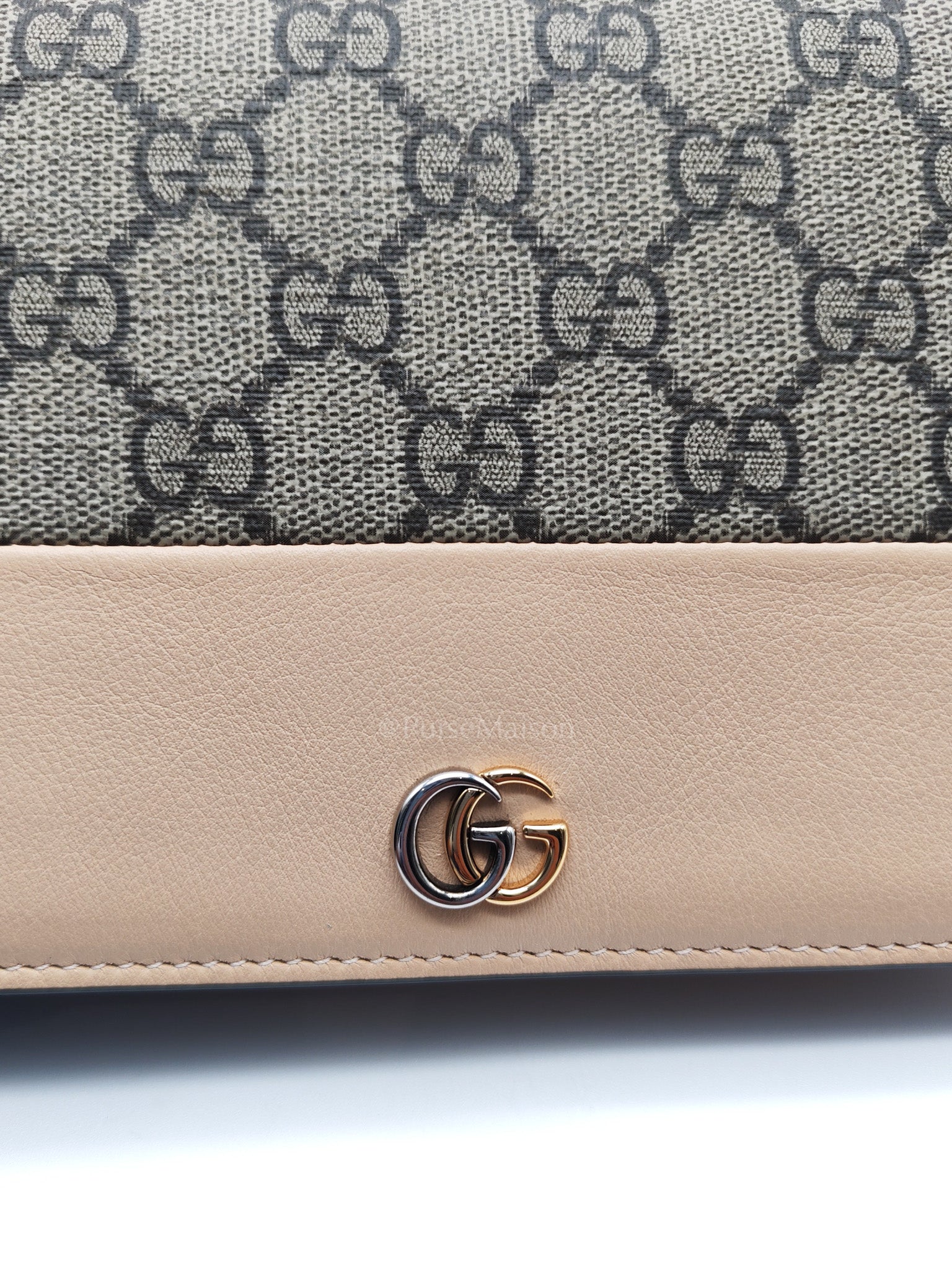 Gucci GG Marmont Wallet on Chain in Beige Leather GG Supreme Canvas | Purse Maison Luxury Bags Shop